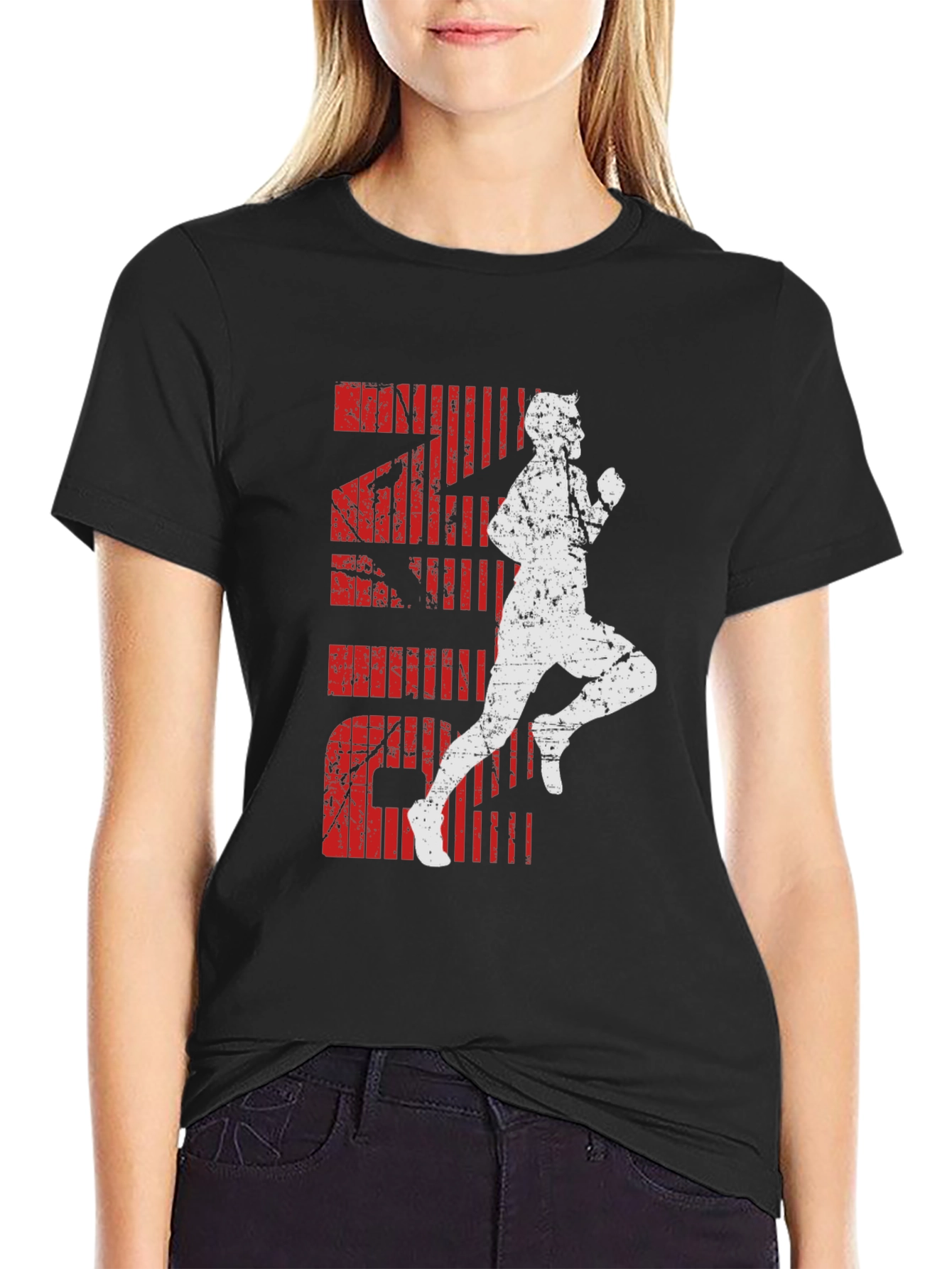 Distressed Runner Graphic T-Shirt - Black