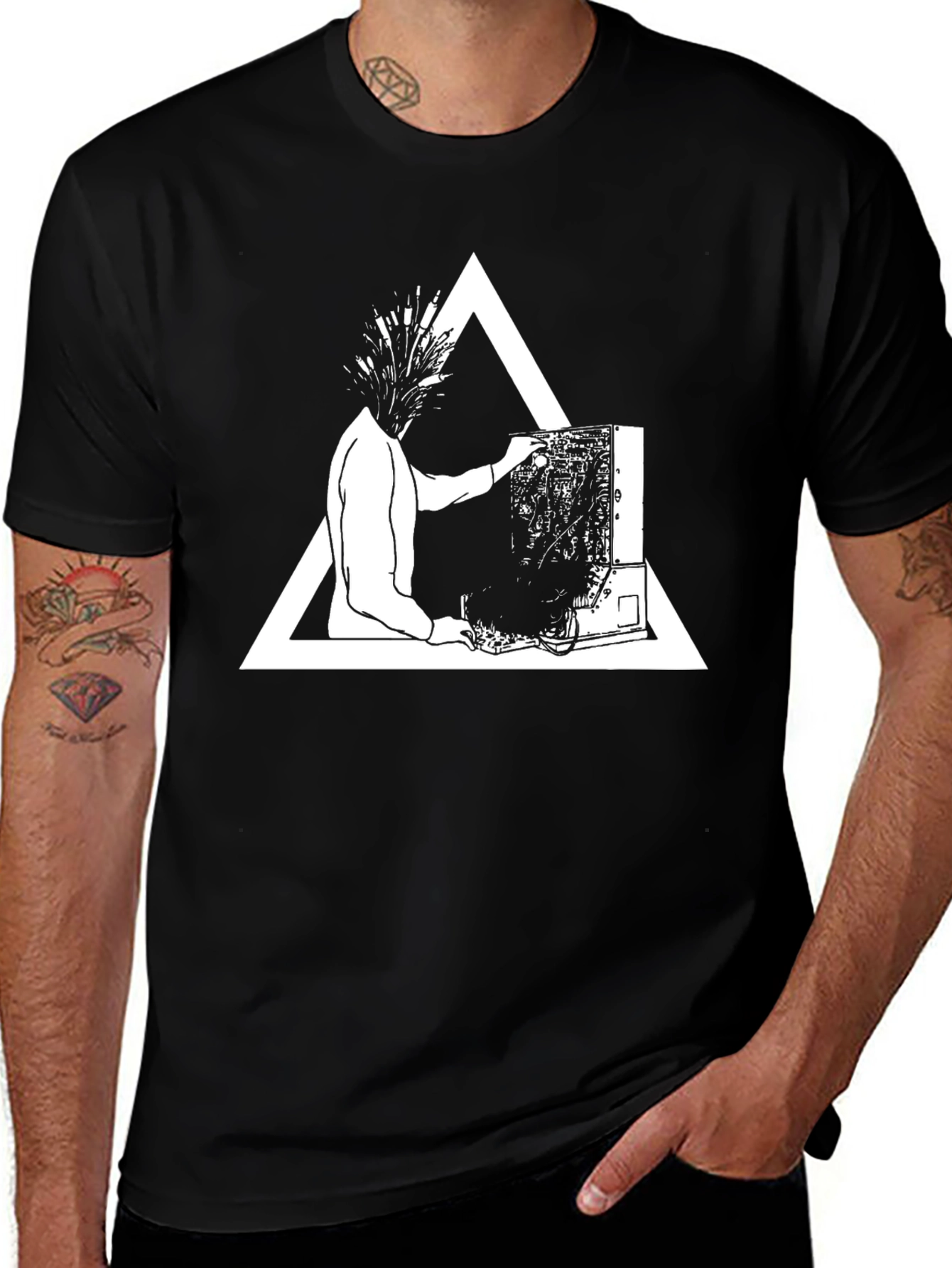 Abstract Graphic Tee - Black Cotton Blend Shirt