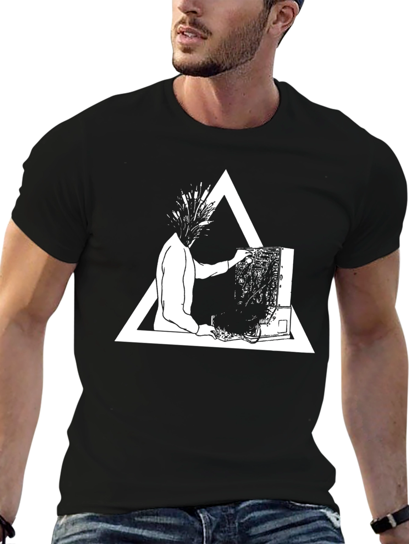Abstract Graphic Tee - Black Cotton Blend Shirt