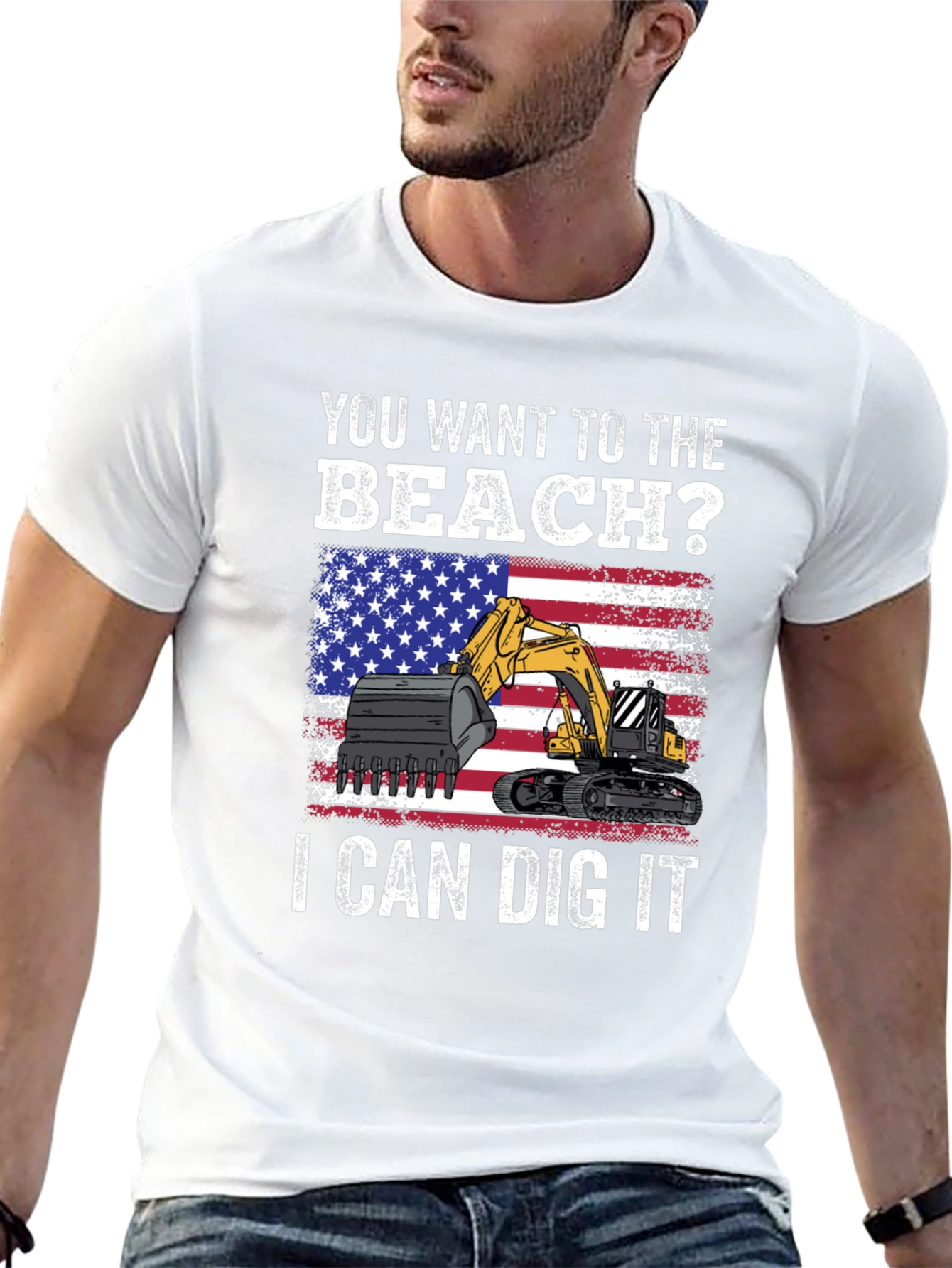 Beach Digger T-Shirt - Patriotic Excavator Tee