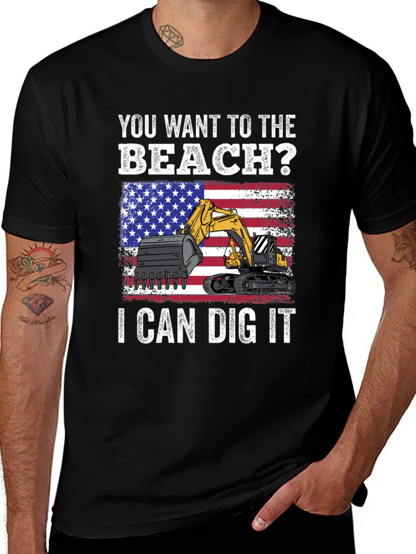 Beach Digger T-Shirt - Patriotic Excavator Tee