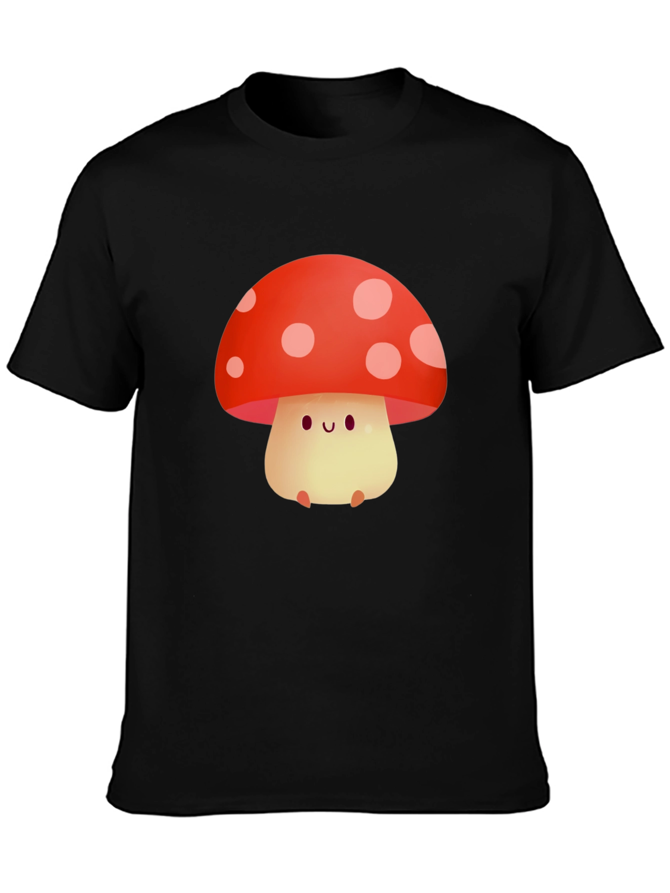 Cute Mushroom Graphic Tee - Black Cotton T-Shirt