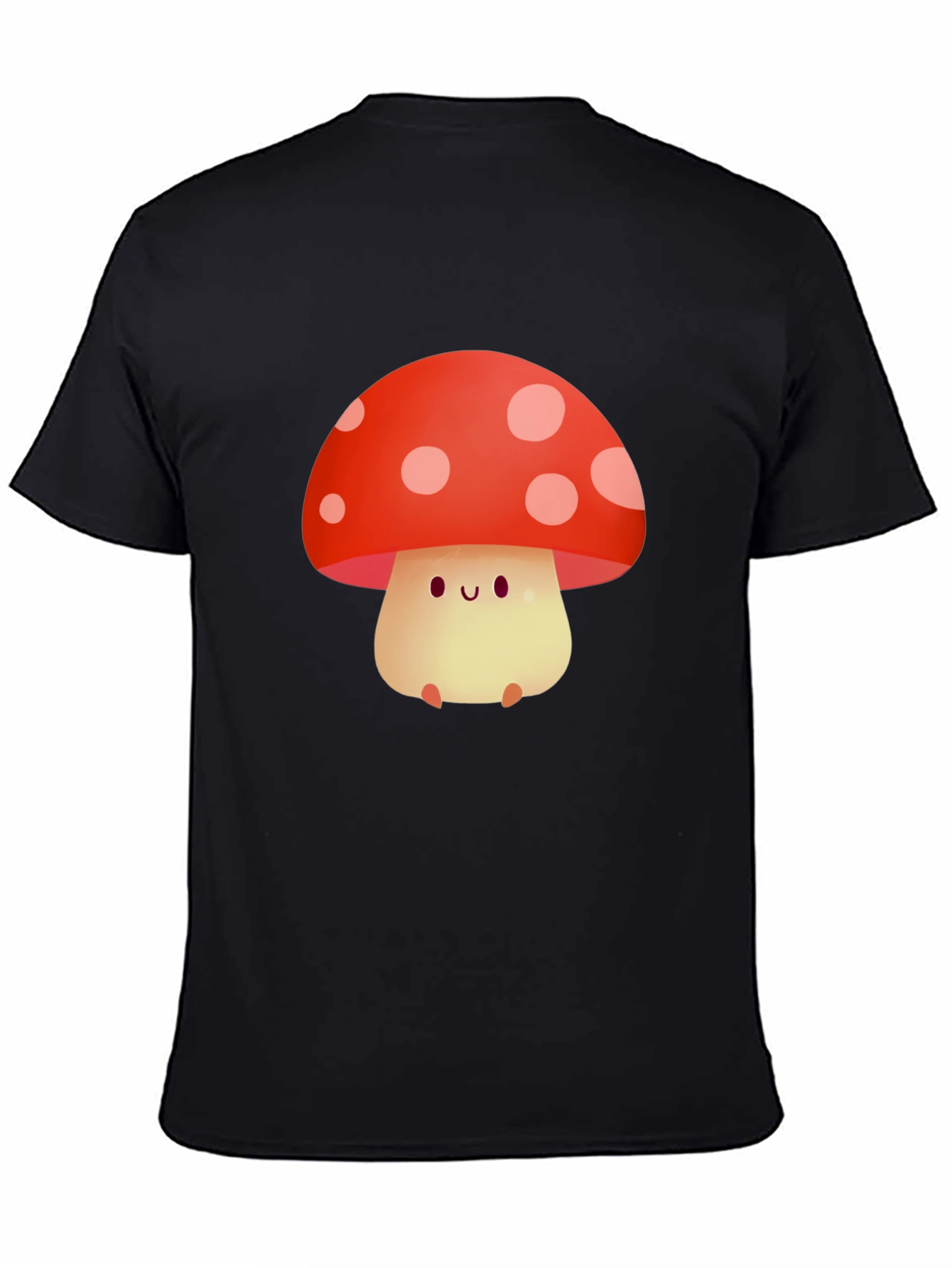 Cute Mushroom Graphic Tee - Black Cotton T-Shirt