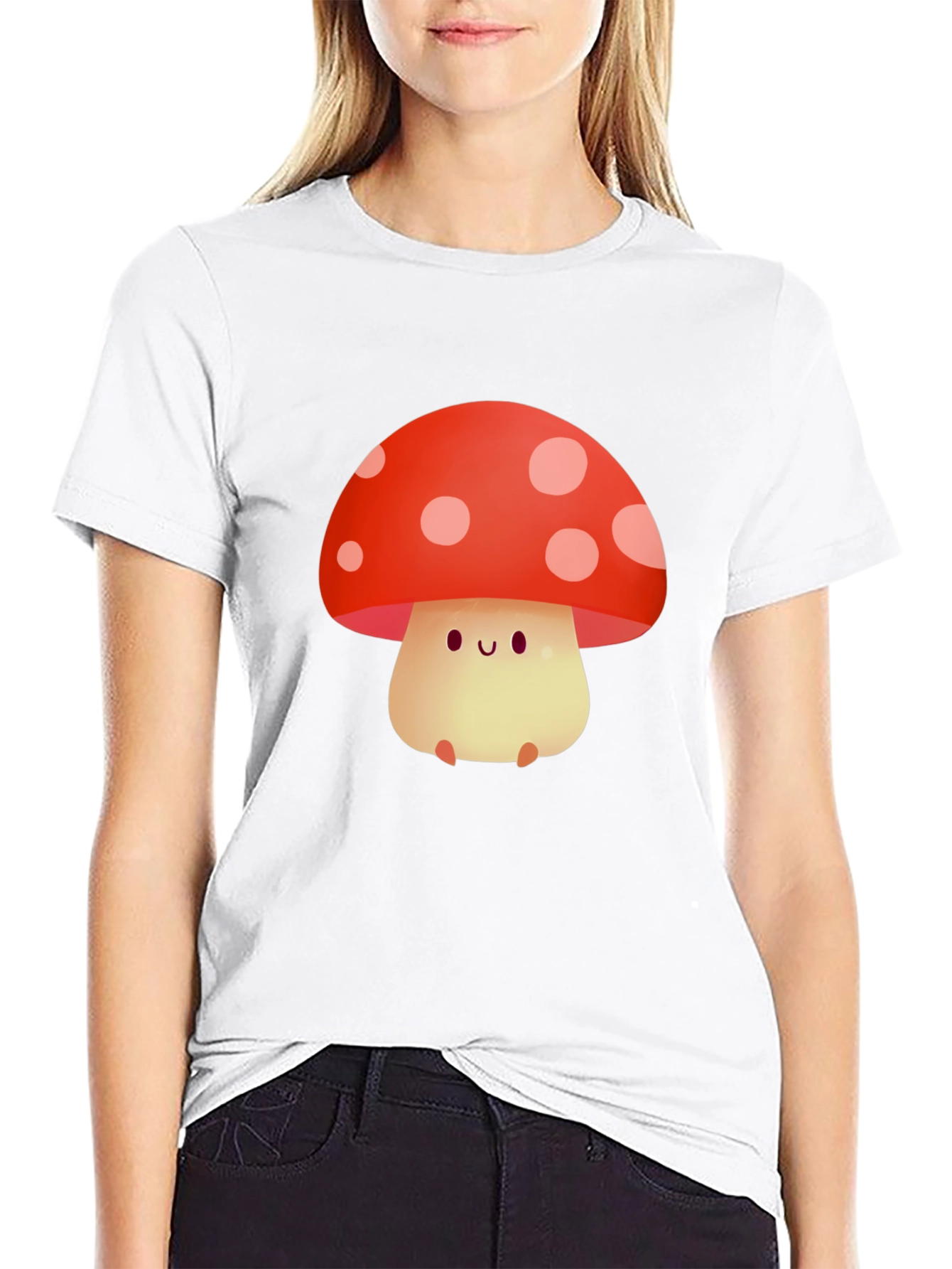 Cute Mushroom Graphic Tee - Black Cotton T-Shirt