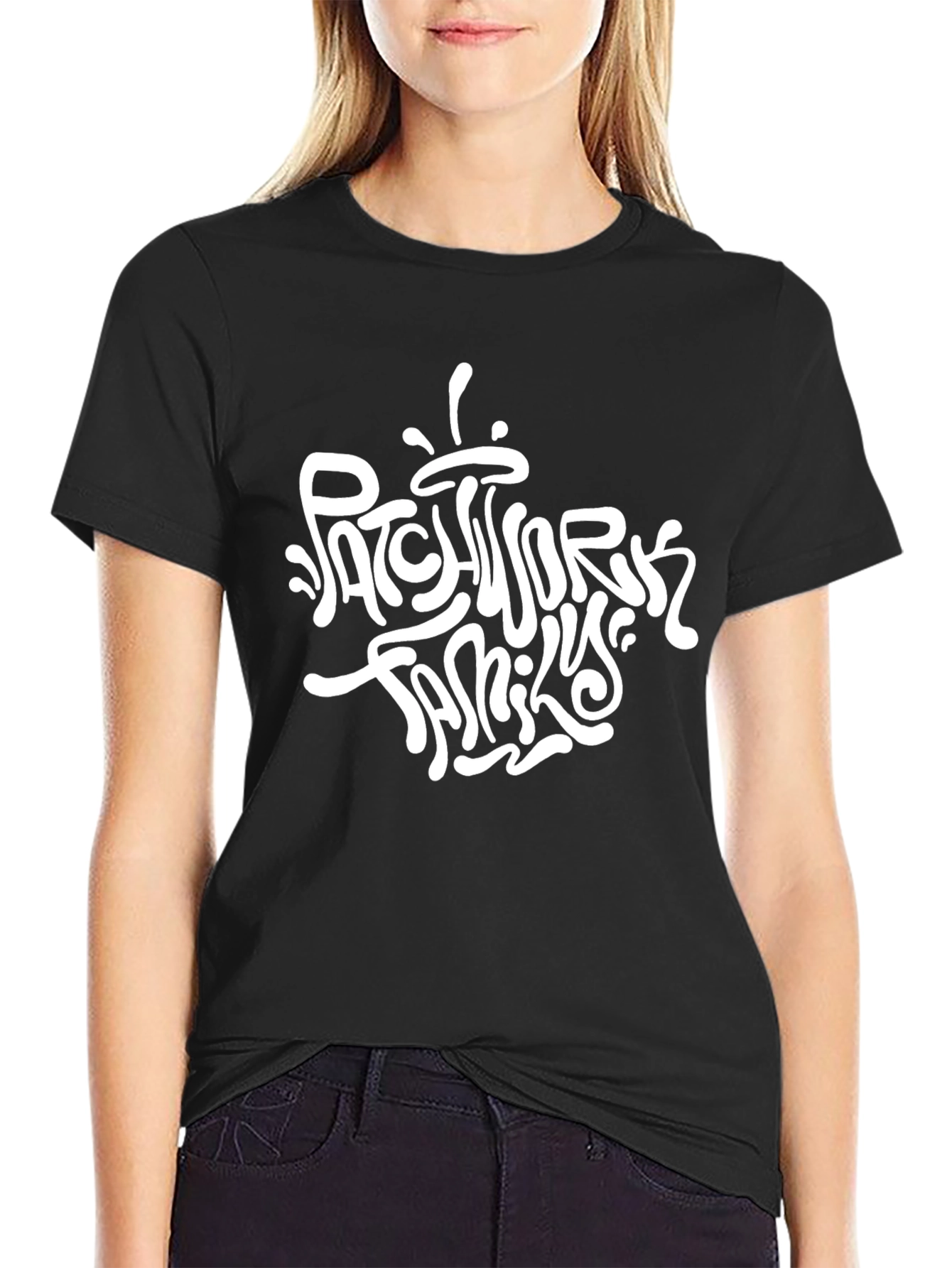 Patchwork Family Black Graphic T-Shirt