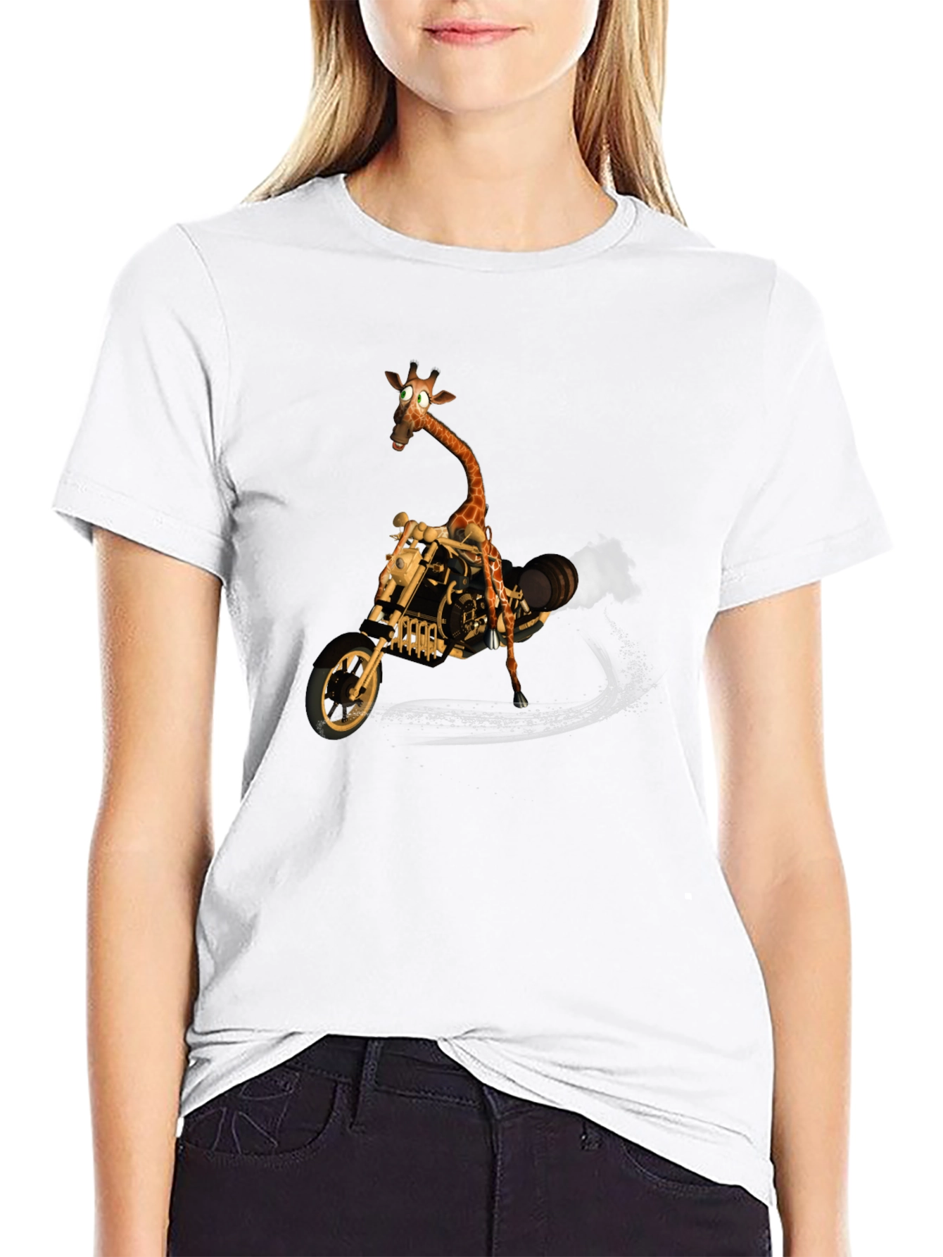 Giraffe on Motorcycle Graphic T-Shirt