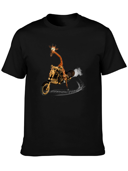 Giraffe on Motorcycle Graphic T-Shirt