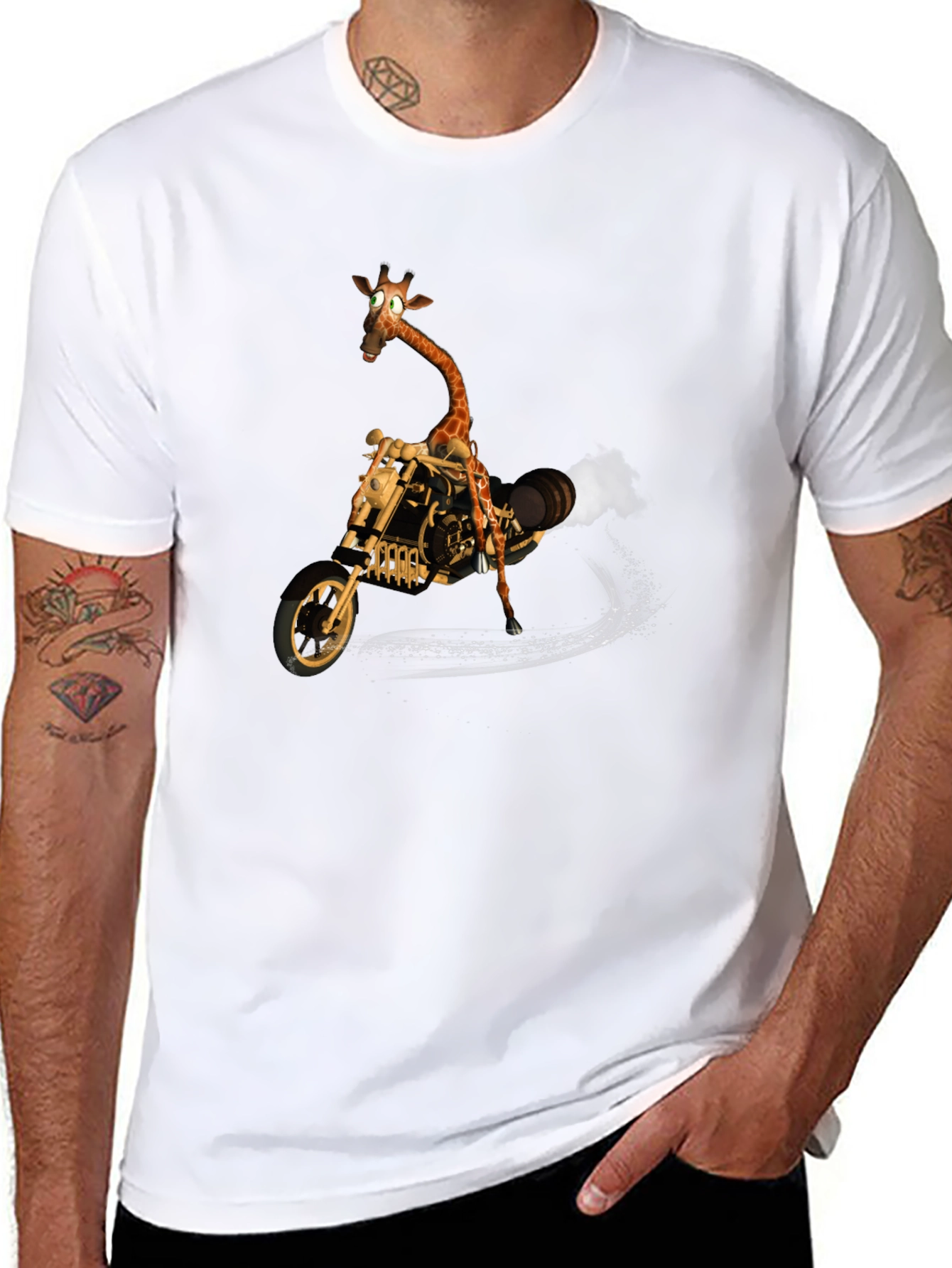Giraffe on Motorcycle Graphic T-Shirt