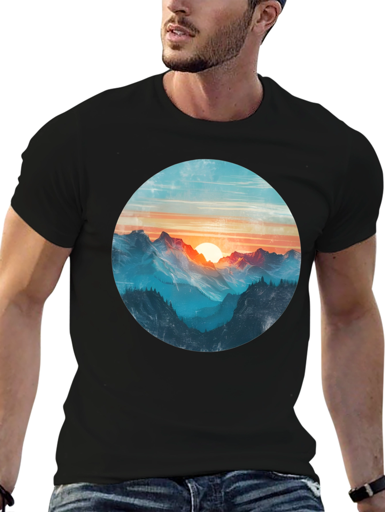 Mountain Sunset Graphic Tee - Black
