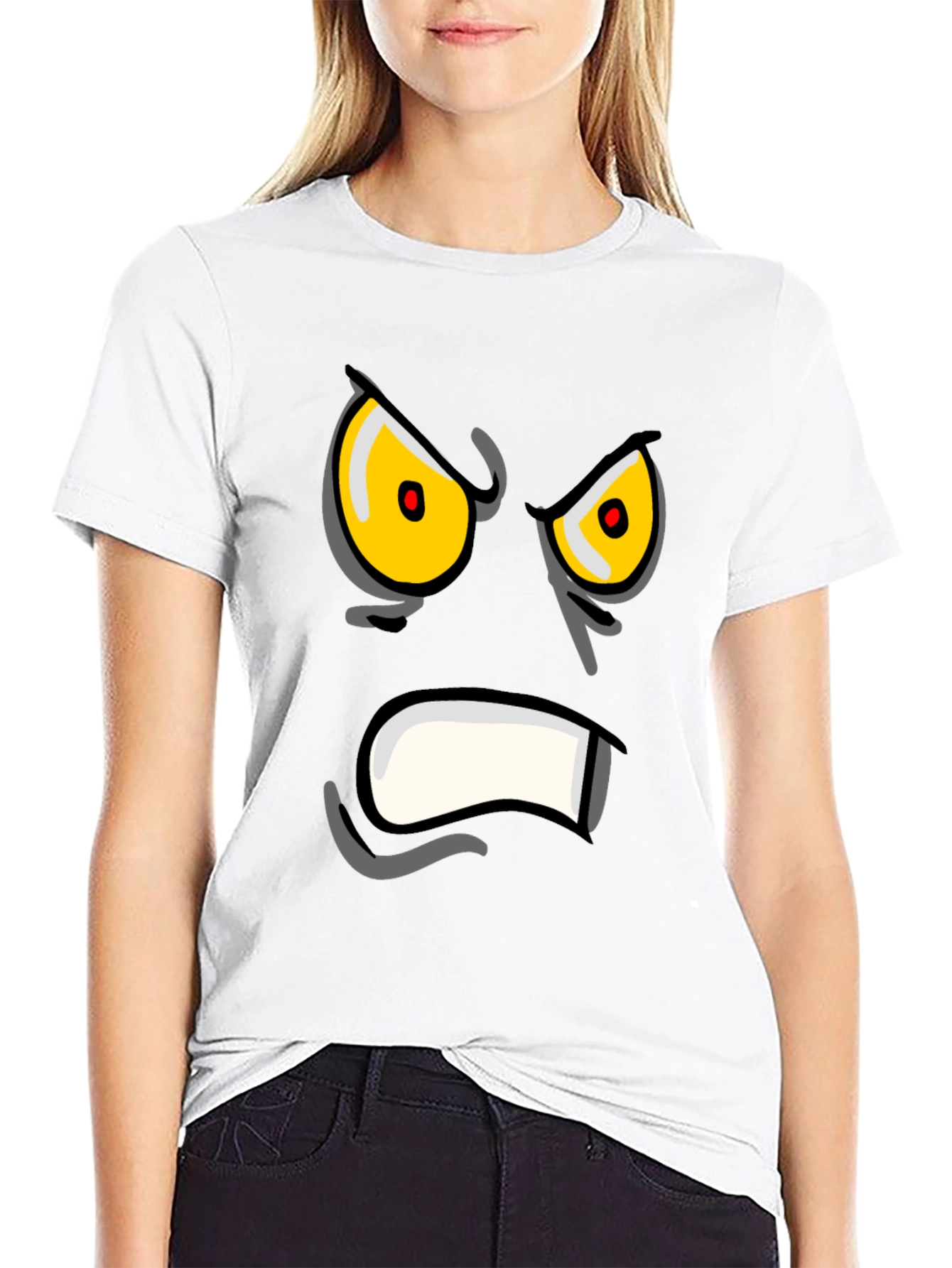 Angry Face Graphic Print Black T-Shirt