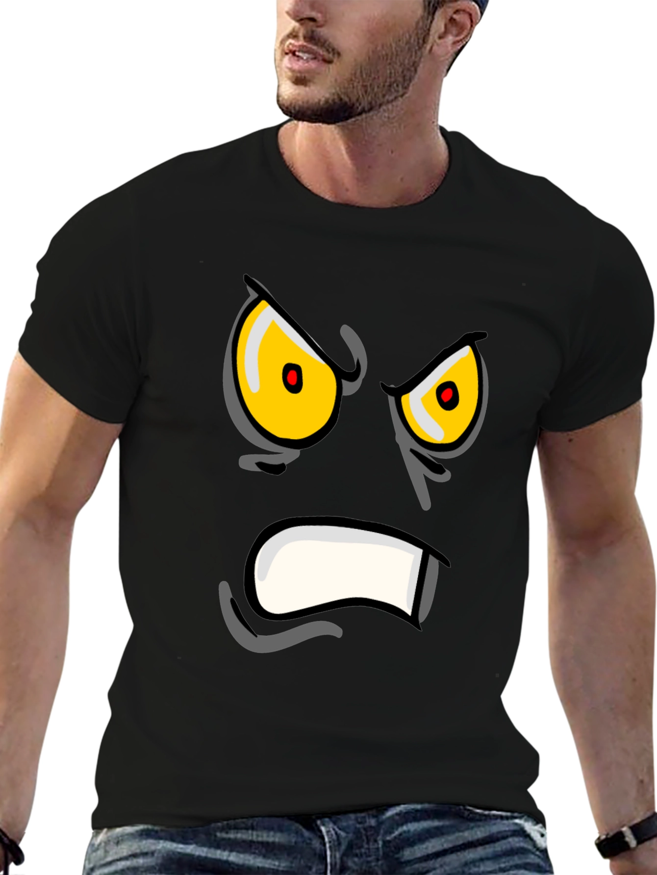 Angry Face Graphic Print Black T-Shirt