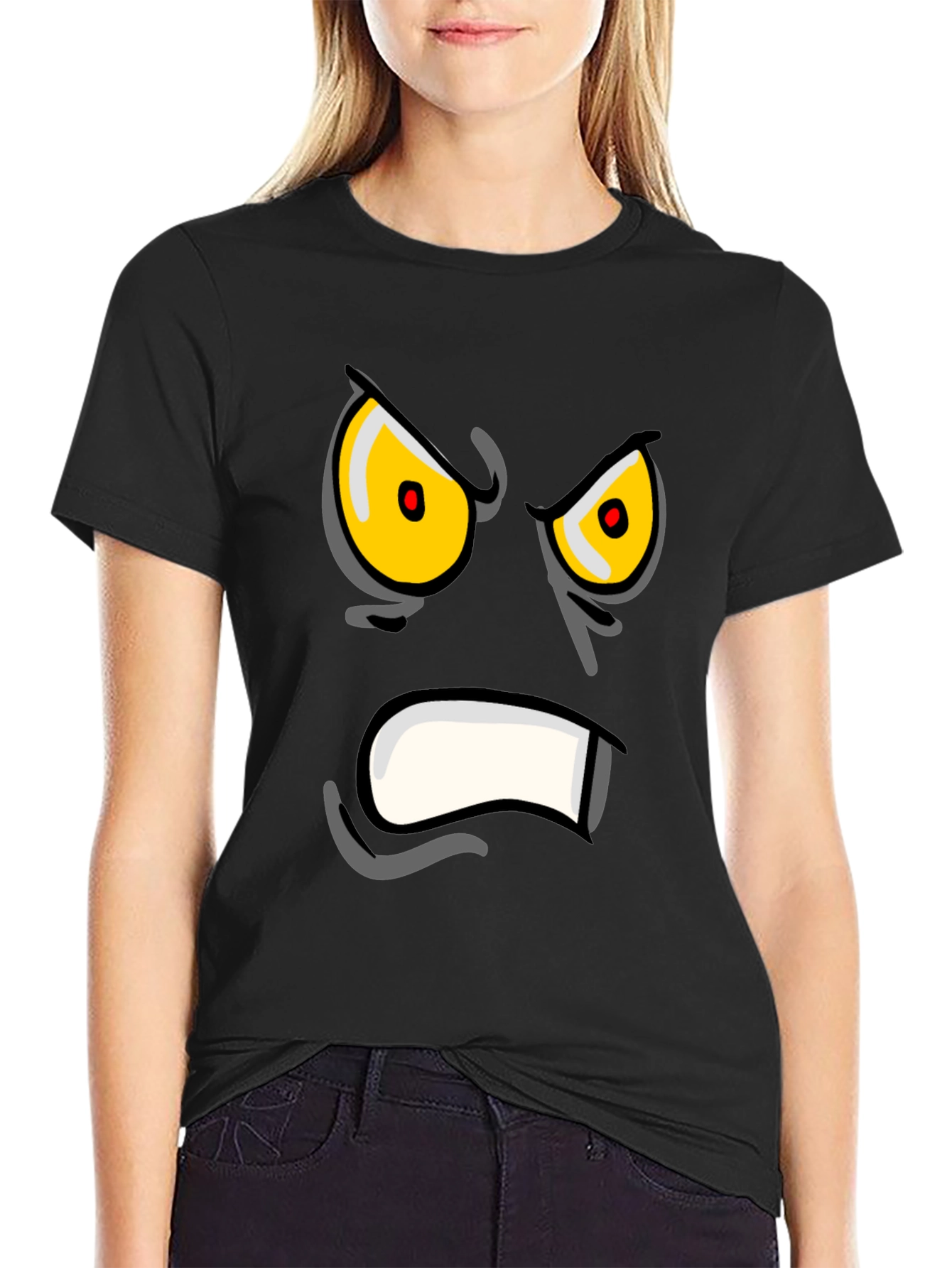 Angry Face Graphic Print Black T-Shirt