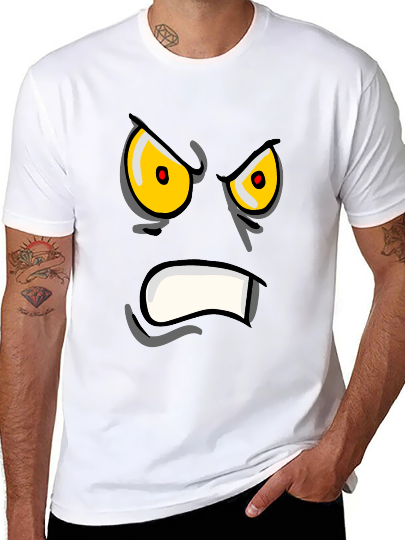 Angry Face Graphic Print Black T-Shirt