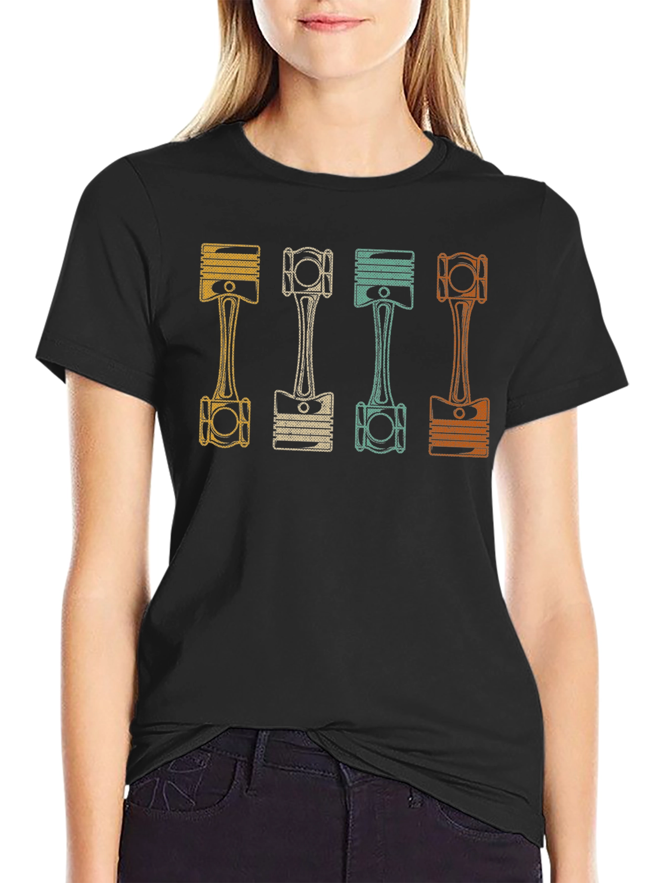 Retro Engine Pistons Graphic Tee - Black