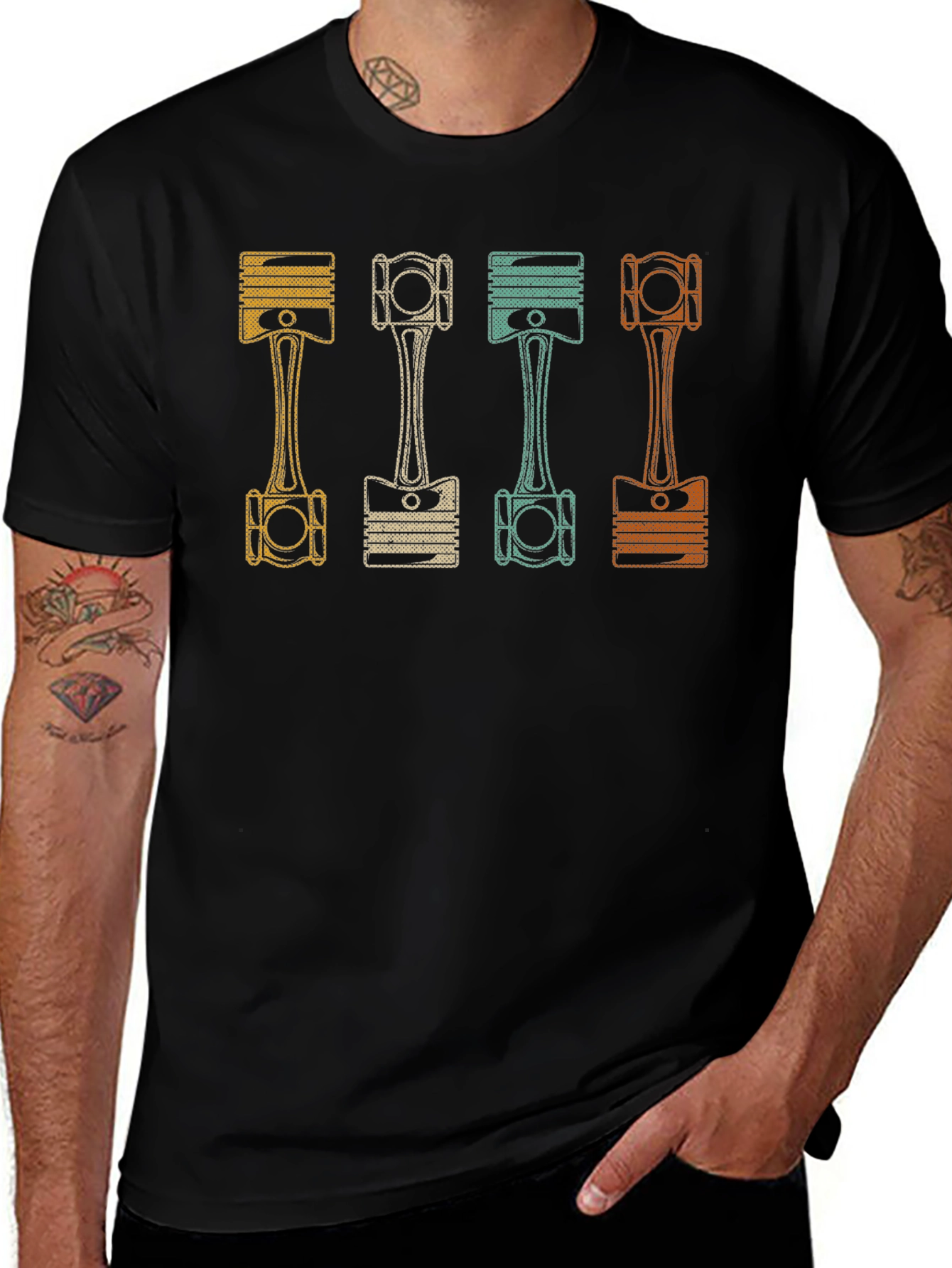 Retro Engine Pistons Graphic Tee - Black