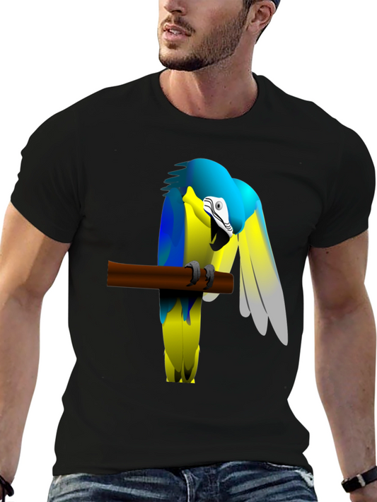 Blue and Yellow Parrot Graphic Tee - Cool Bird Lover Design