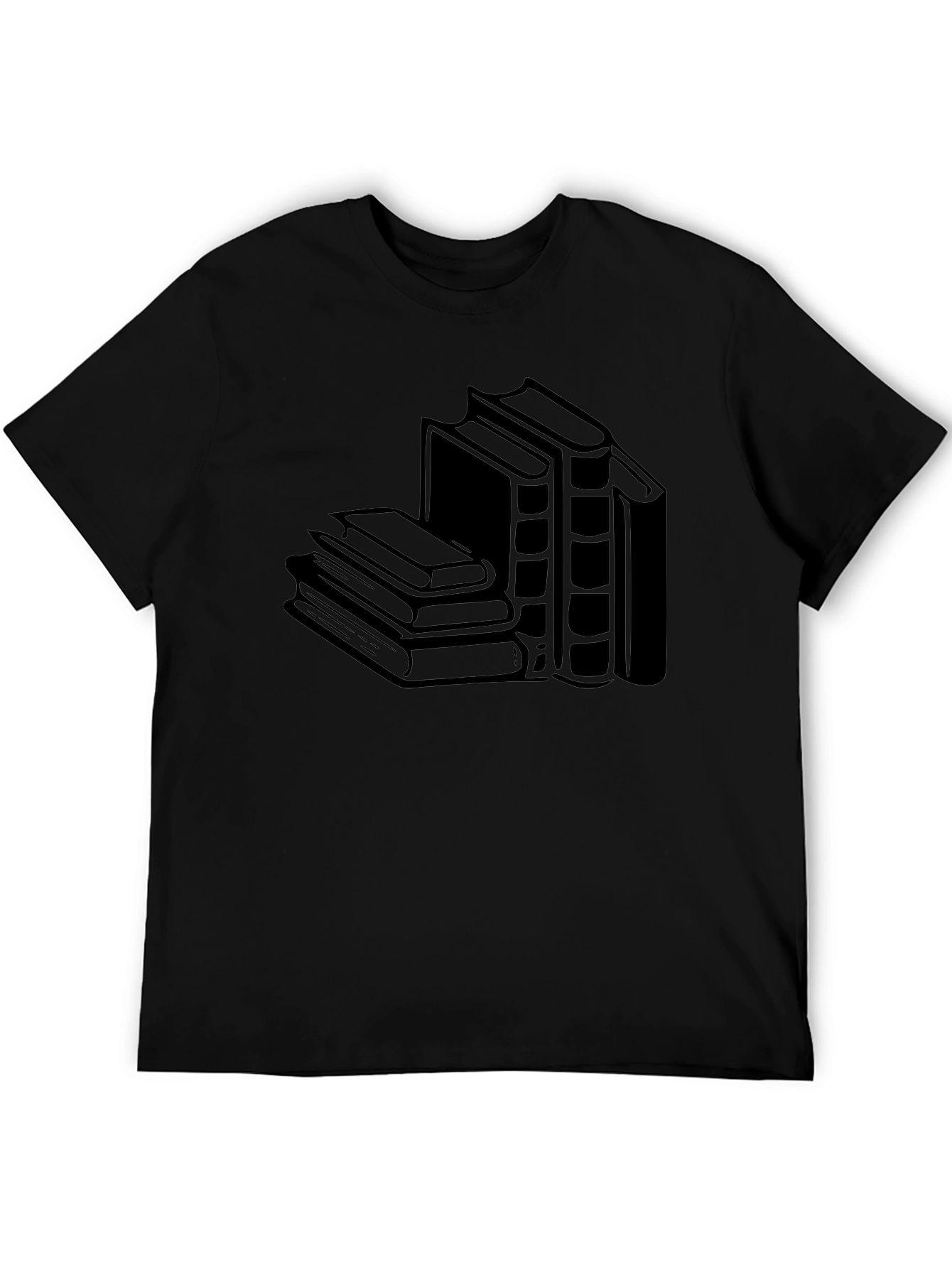 Literary Black T-Shirt - Stacked Books Design