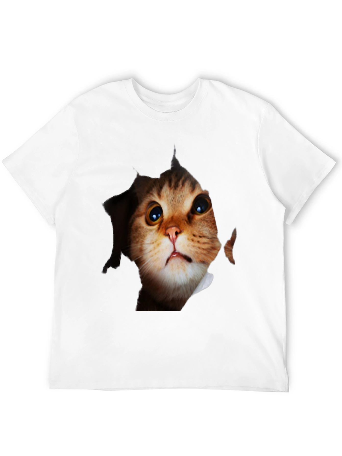 3D Cat Peeking Out Black T-Shirt
