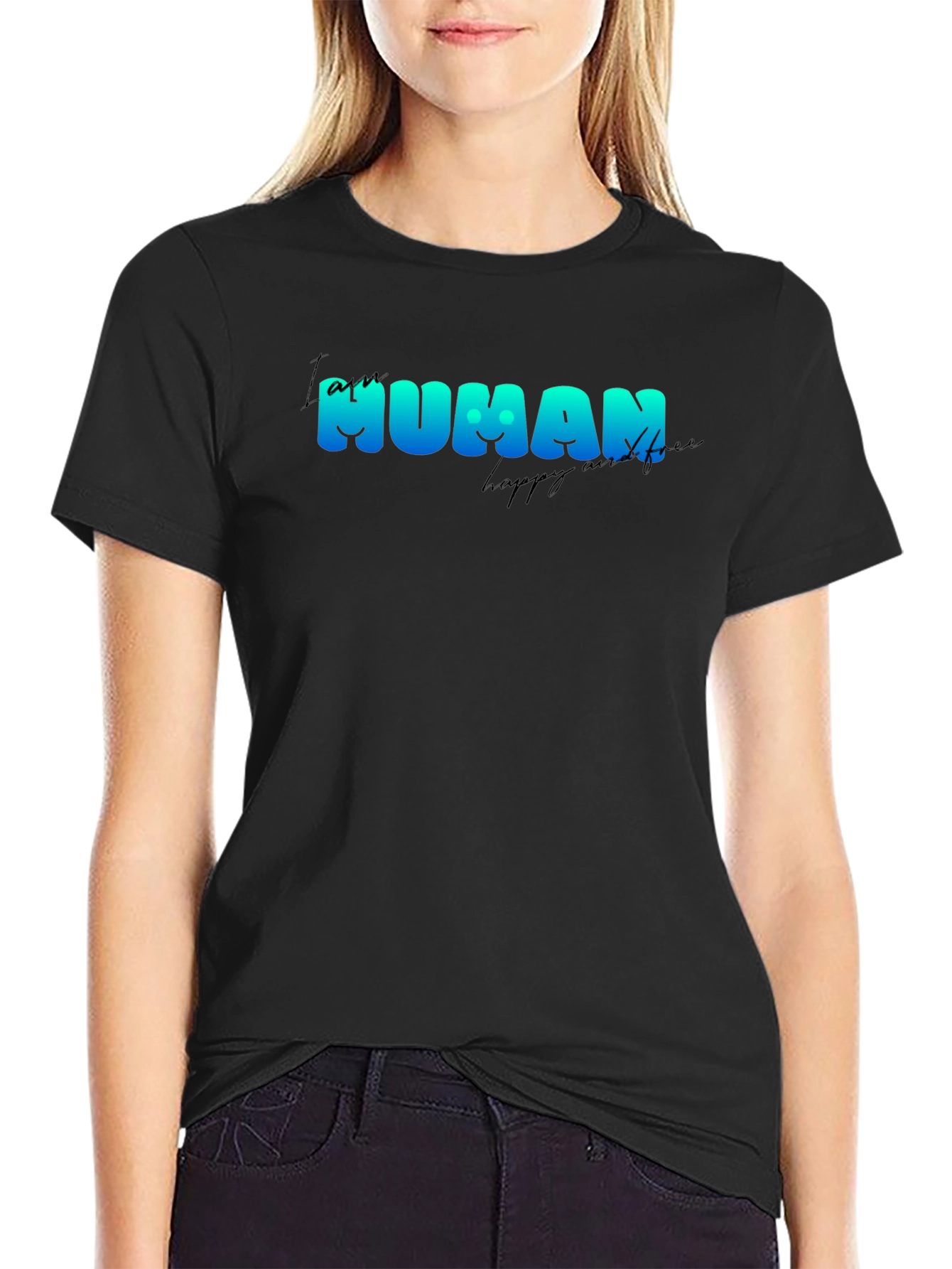 I am Human T-Shirt - Black Crew Neck
