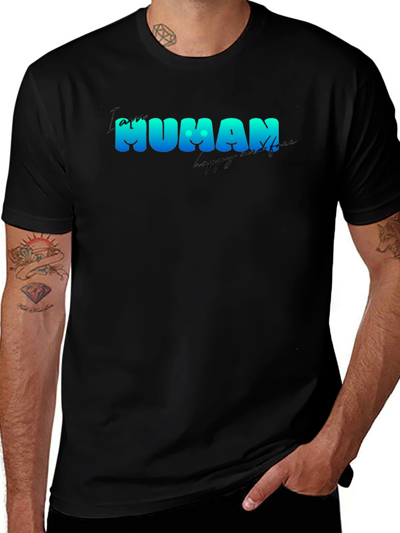 I am Human T-Shirt - Black Crew Neck
