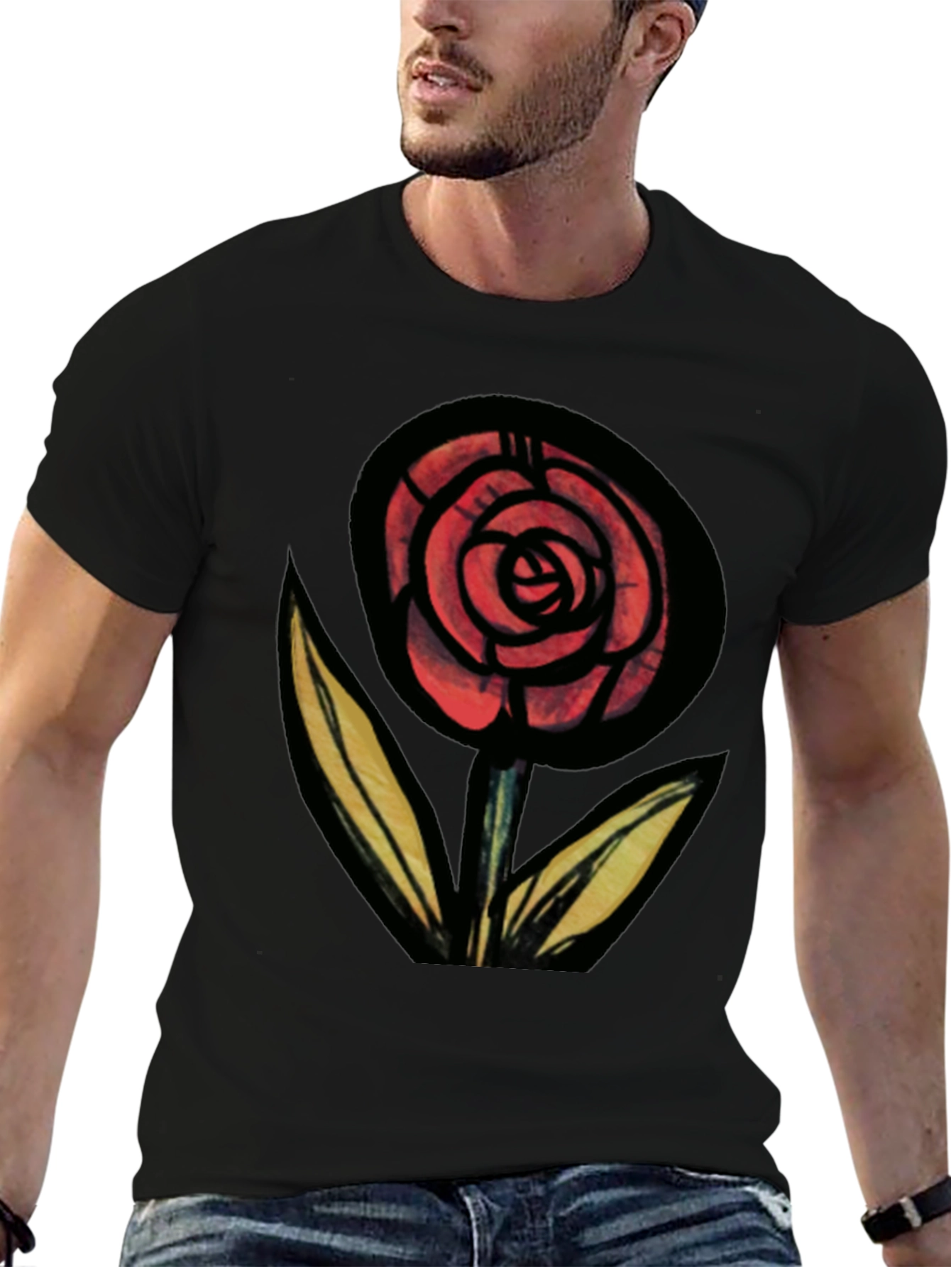 Rose Graphic Black Tee - Mens Fashion