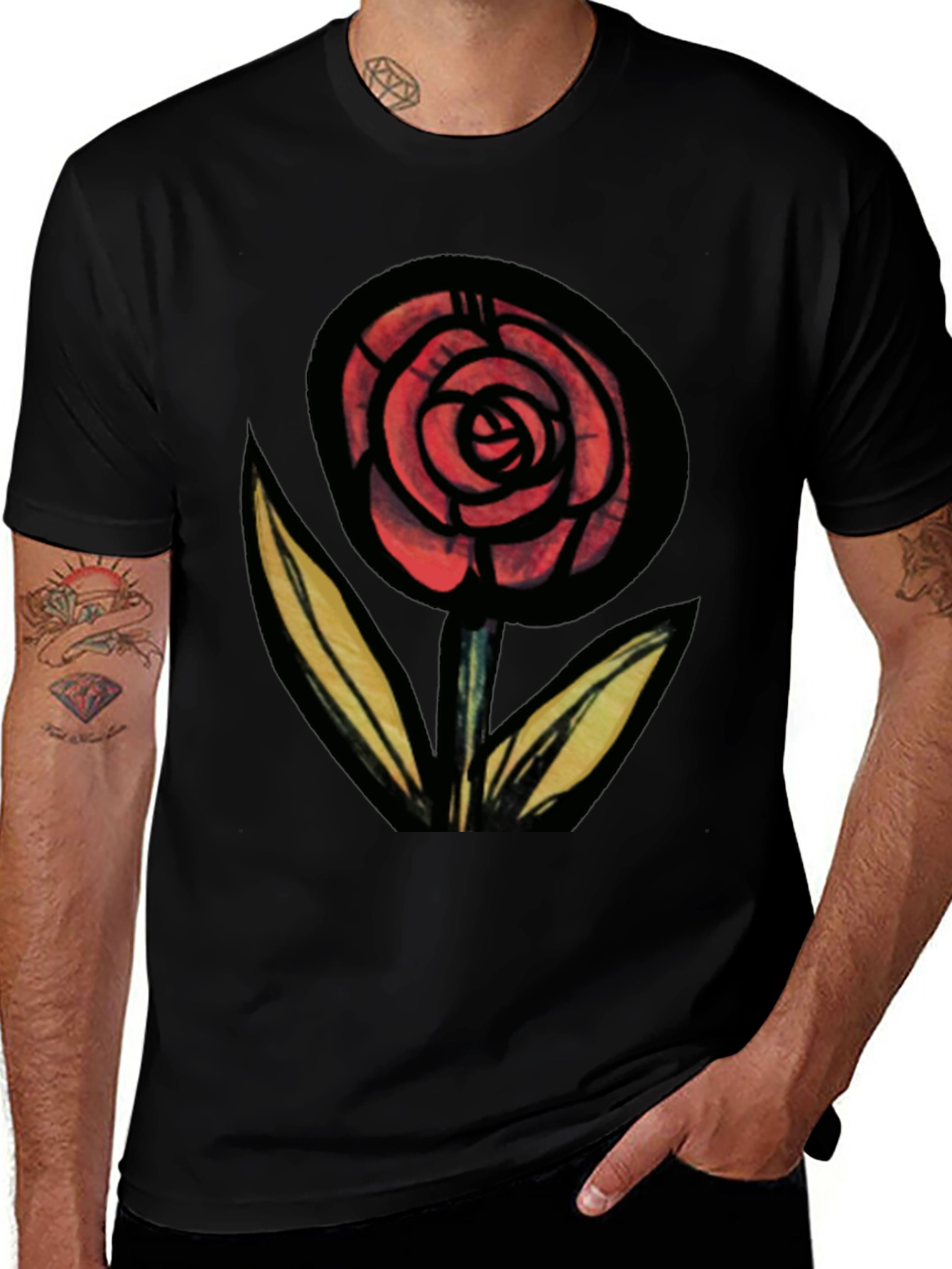 Rose Graphic Black Tee - Mens Fashion