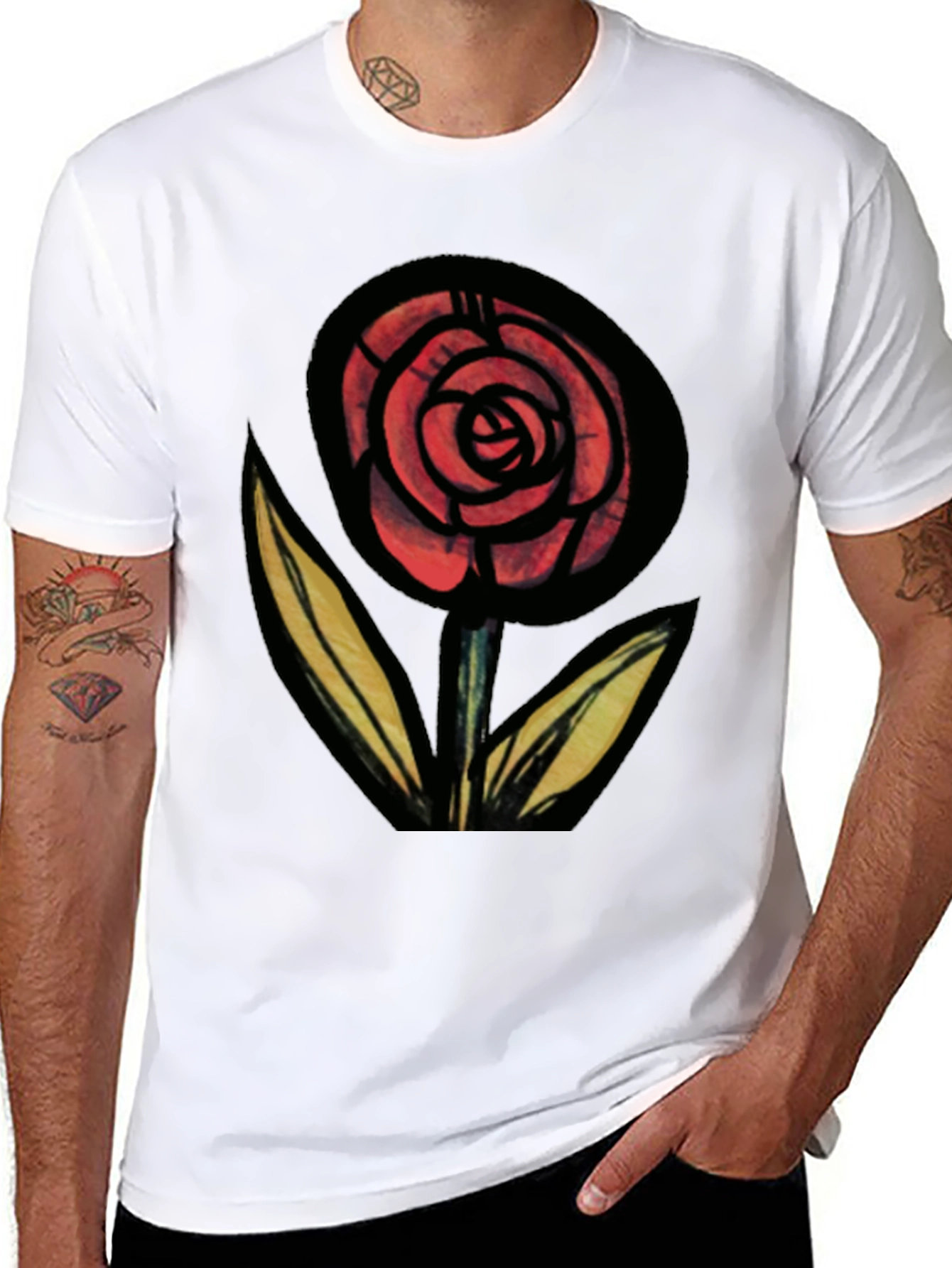 Rose Graphic Black Tee - Mens Fashion
