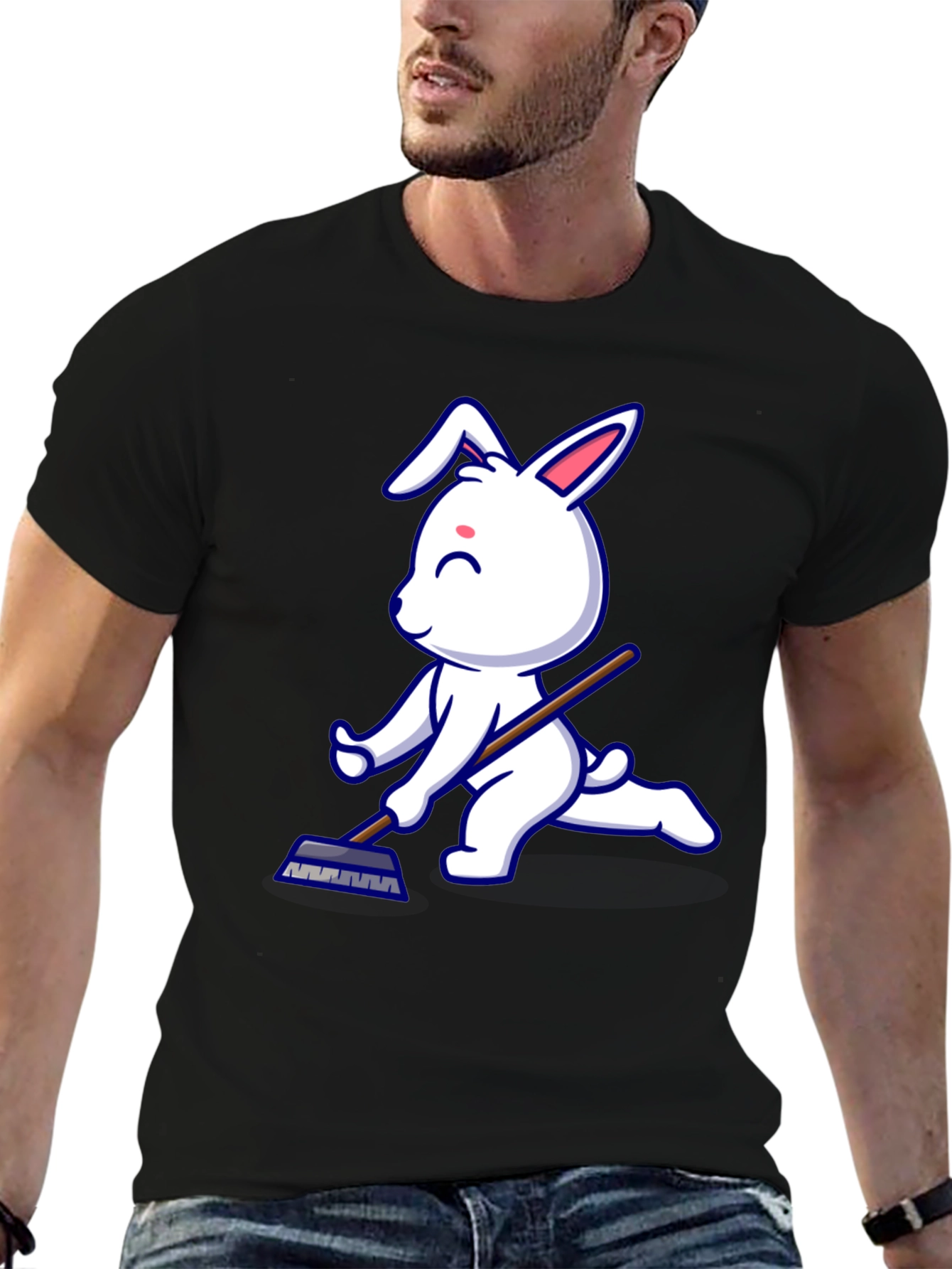 Bunny Curling T-Shirt - Novelty Ice Sport Tee
