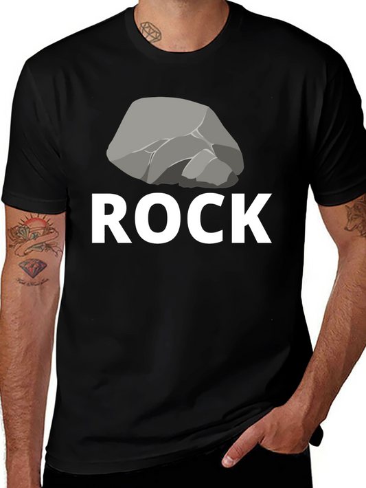 Humorous Rock Graphic Tee - Black Cotton Blend