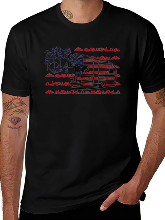 American Flag Camper Camping Graphic Tee