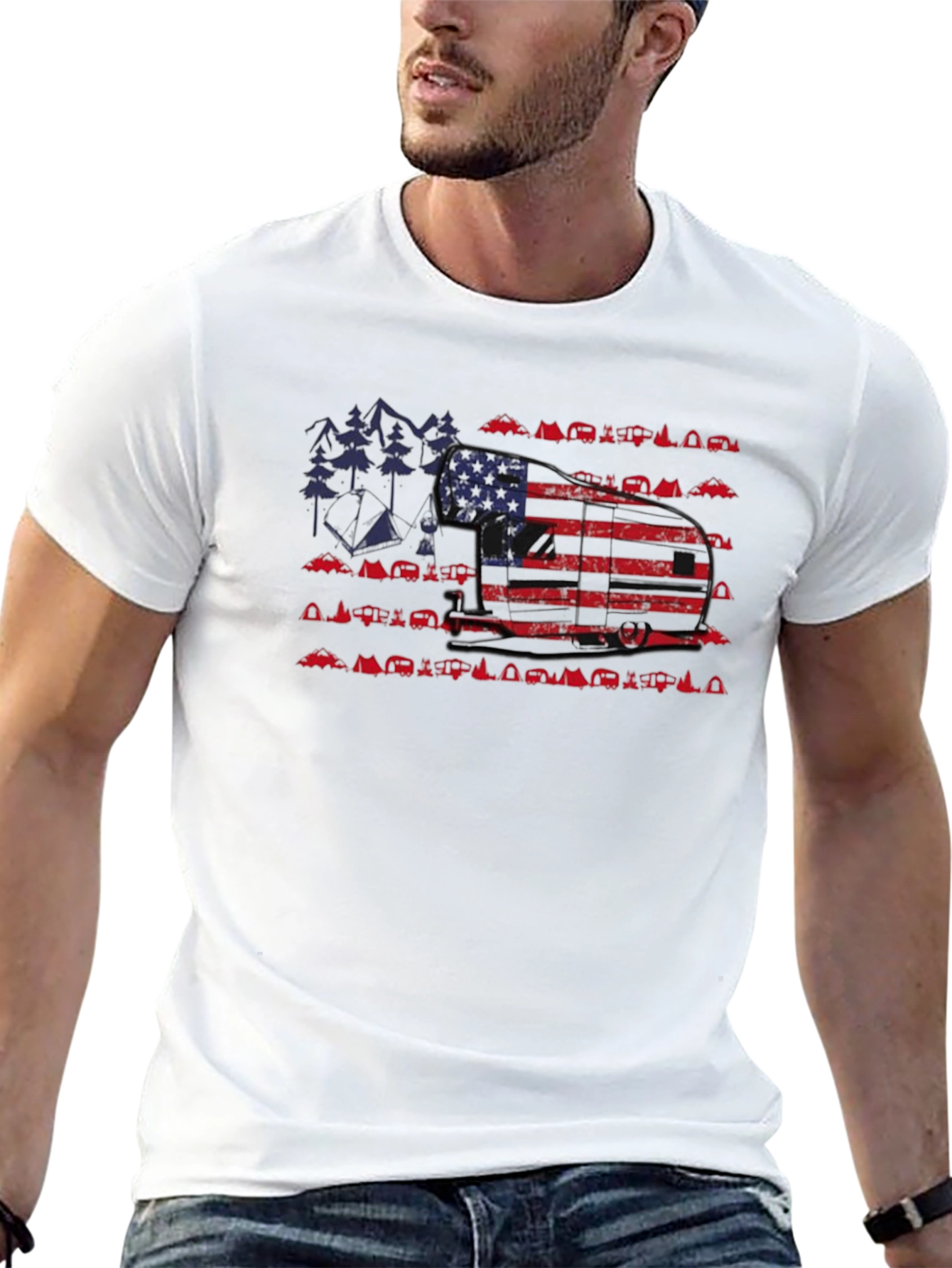 American Flag Camper Camping Graphic Tee