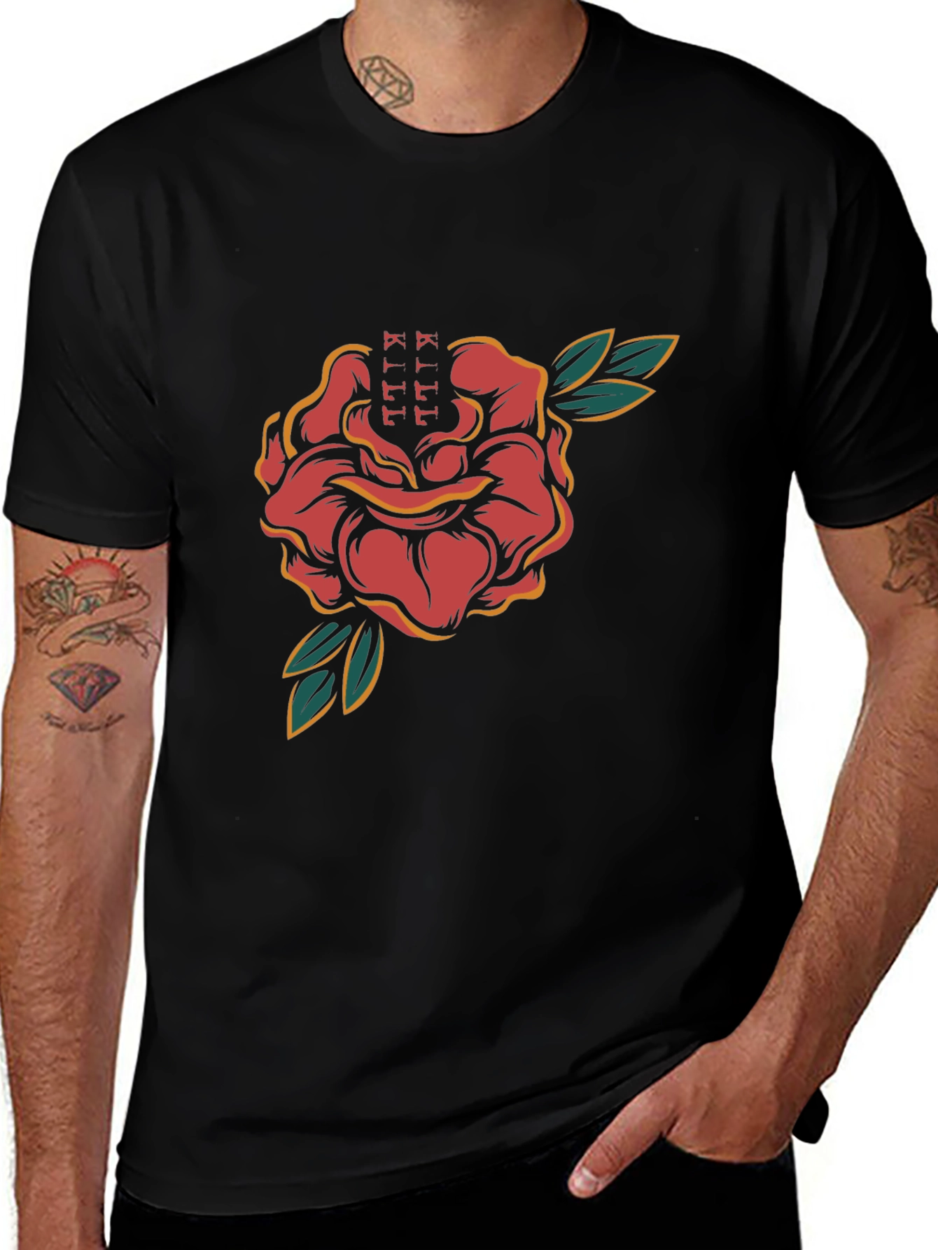 Rose Tattoo Graphic Black T-Shirt