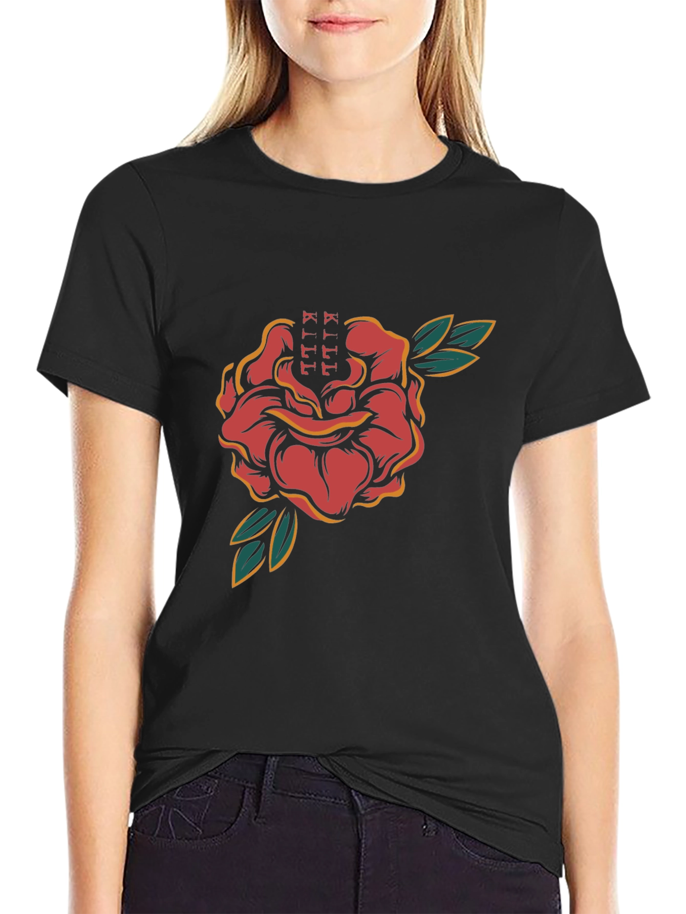 Rose Tattoo Graphic Black T-Shirt