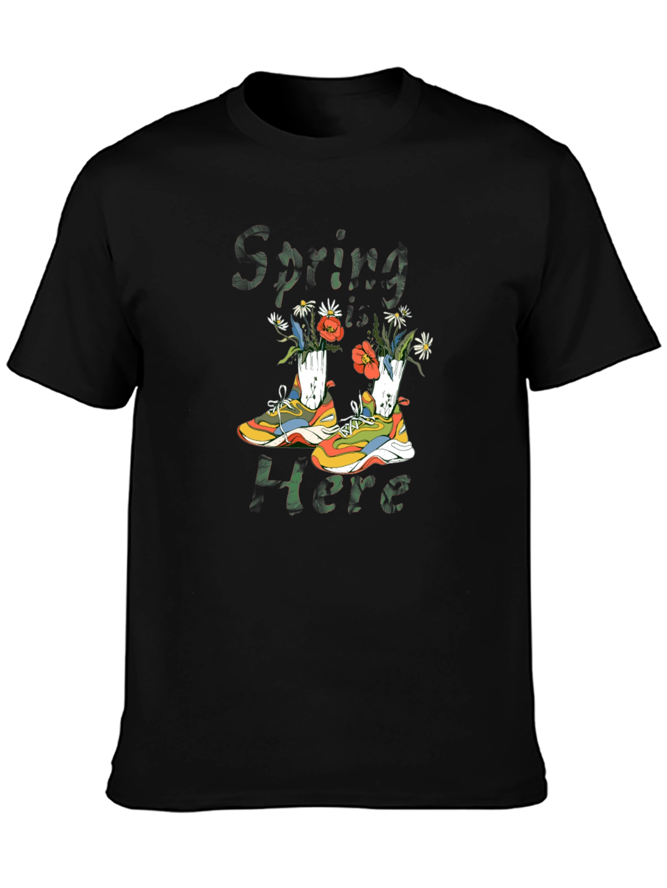 Spring Here Floral Sneakers Graphic Tee - Black