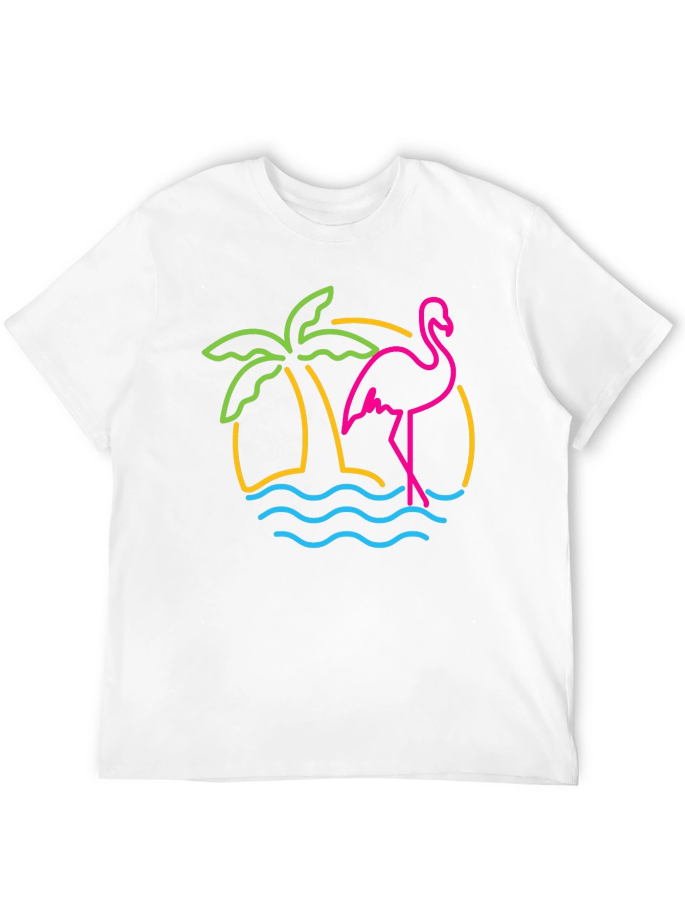 Neon Flamingo Palm Tree Graphic Tee - Black