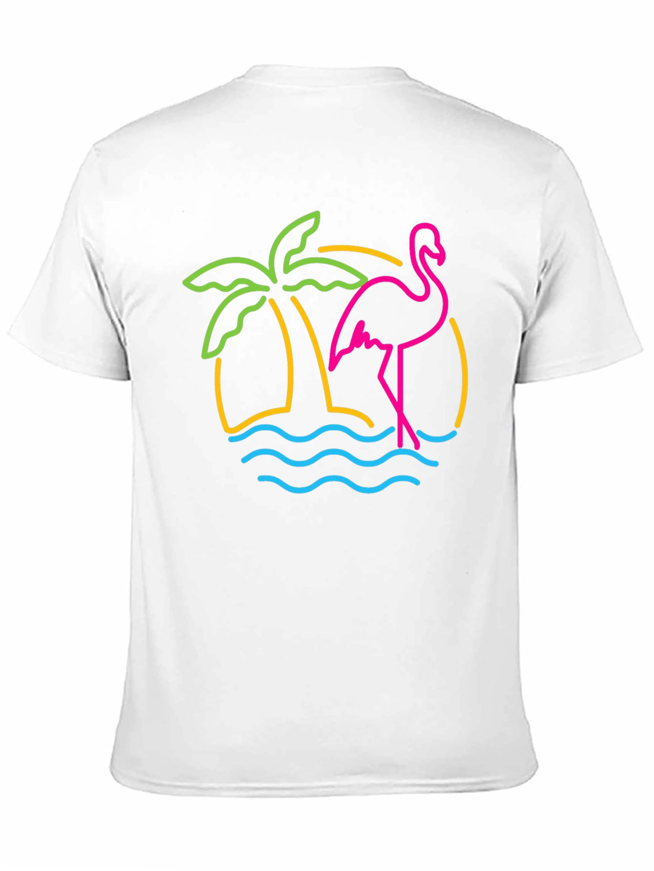 Neon Flamingo Palm Tree Graphic Tee - Black