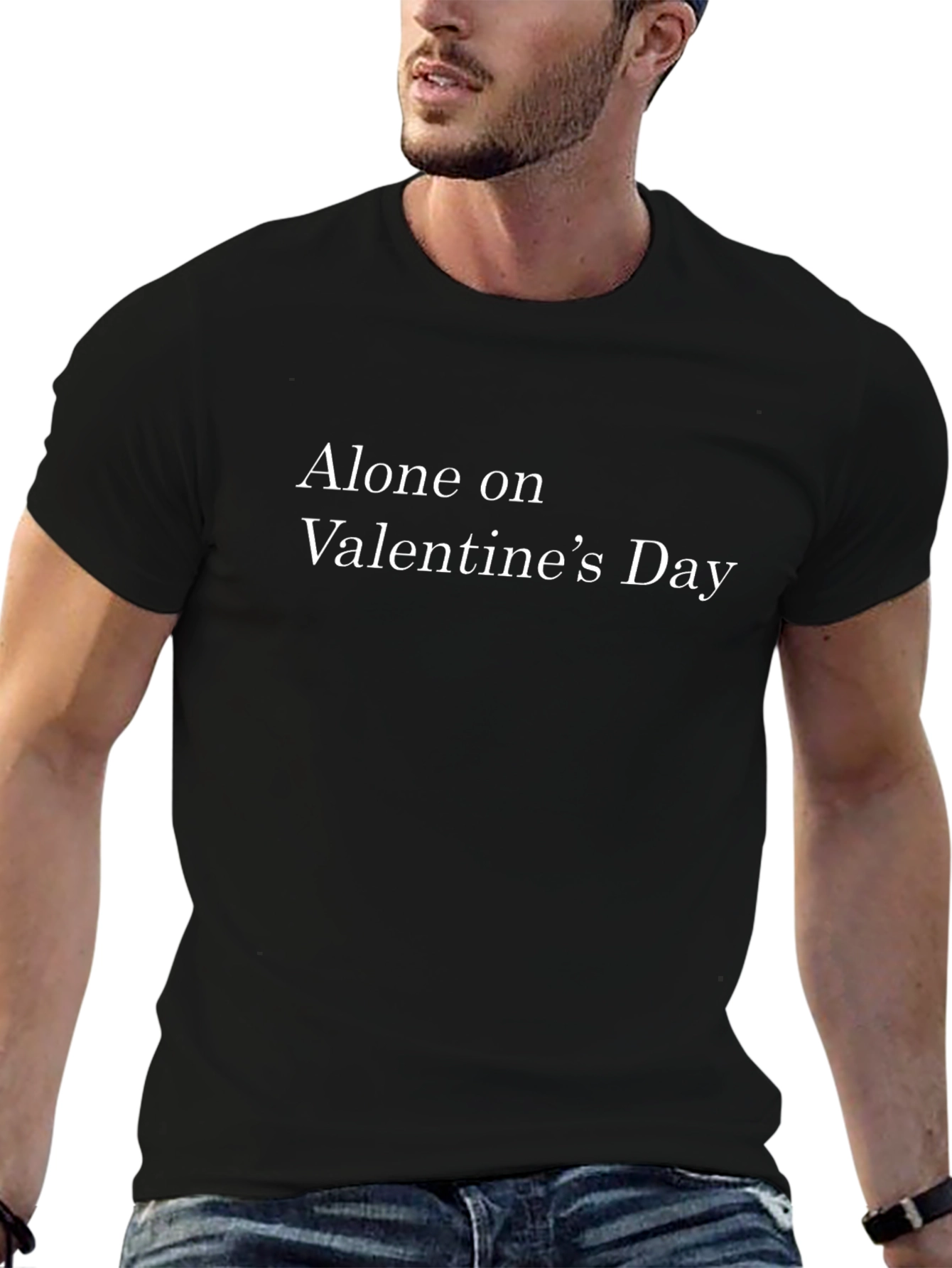 Alone on Valentines Day Black T-Shirt