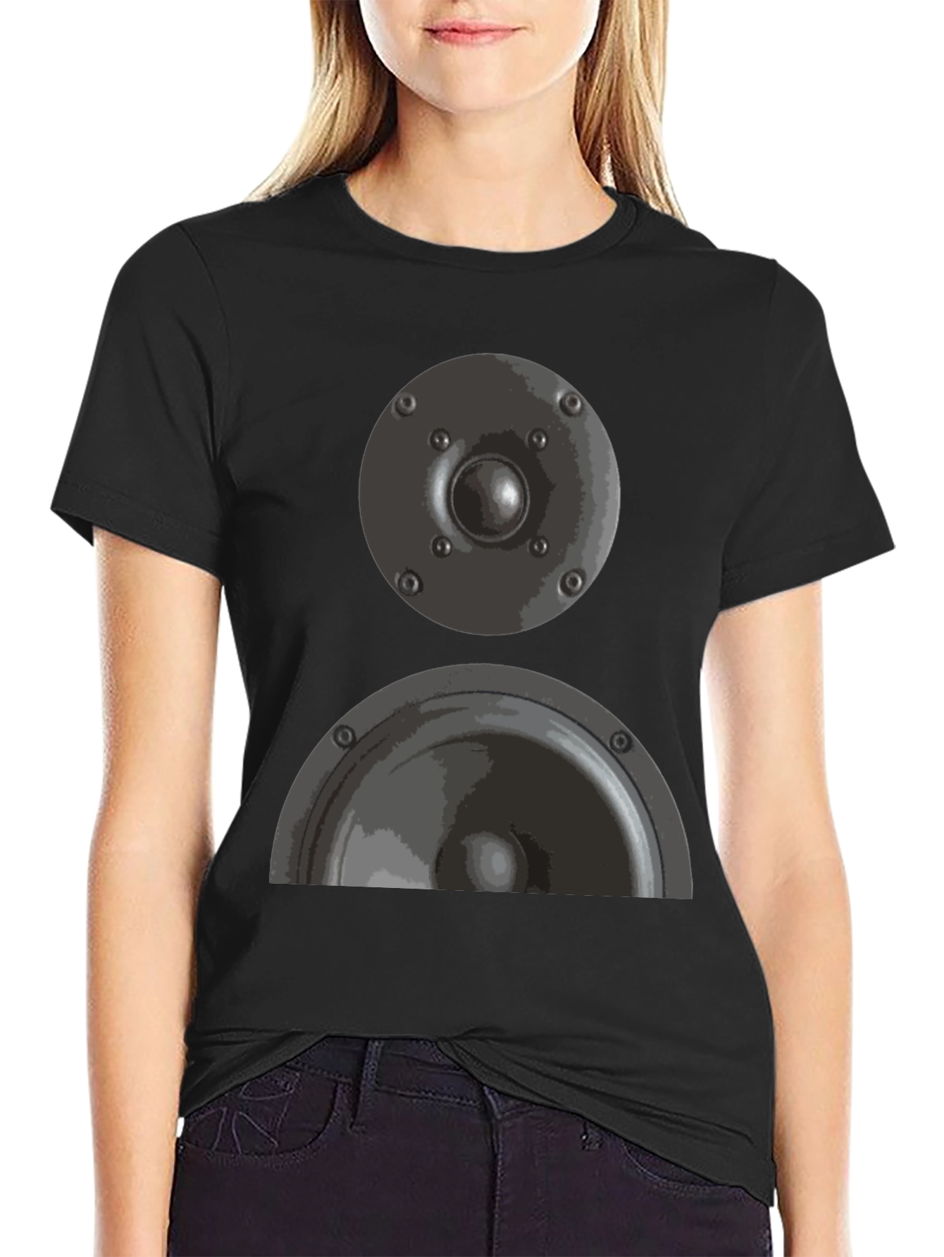 Speaker Graphic Tee - Black Cotton T-Shirt