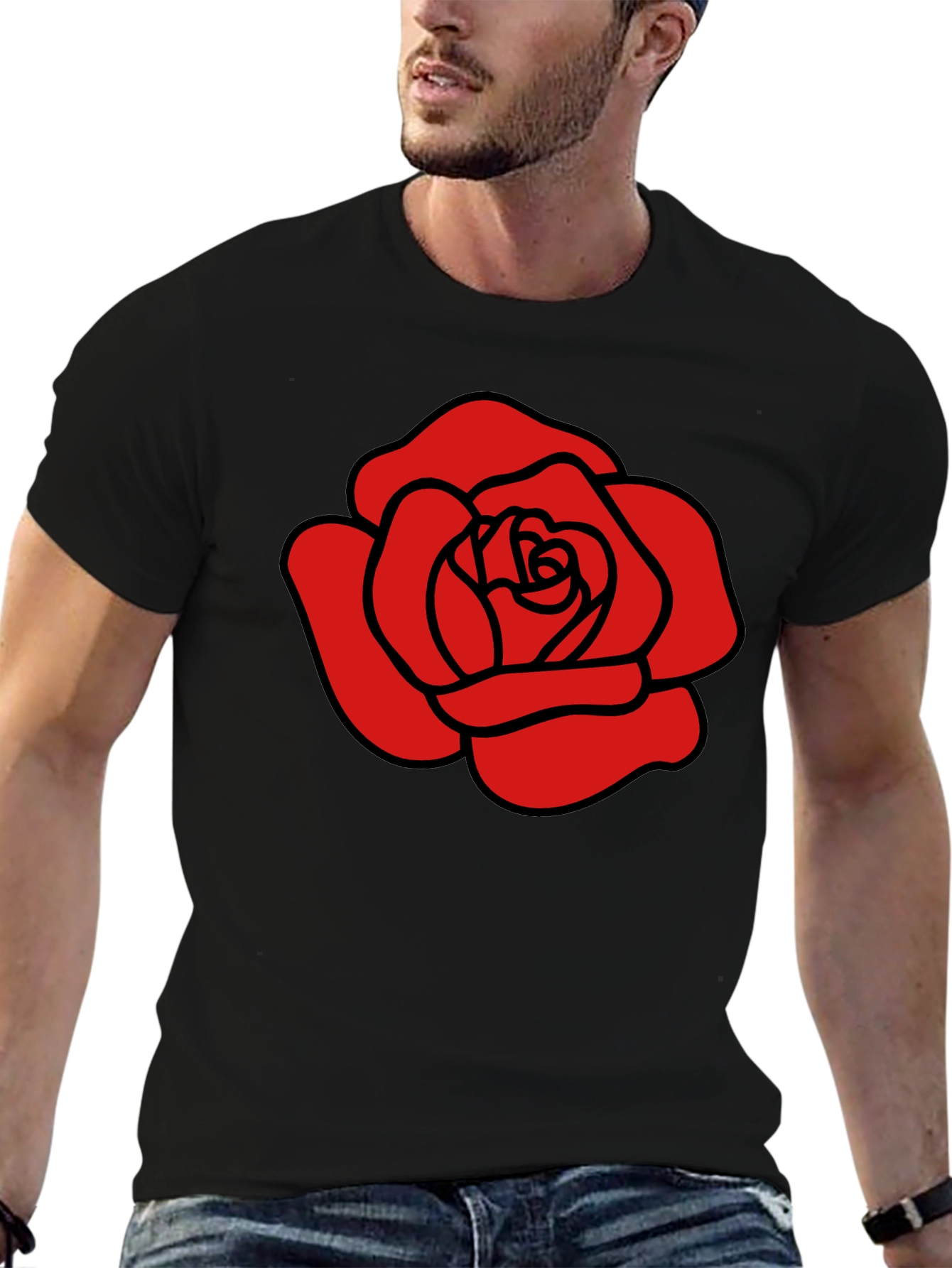 Red Rose Graphic Black T-Shirt