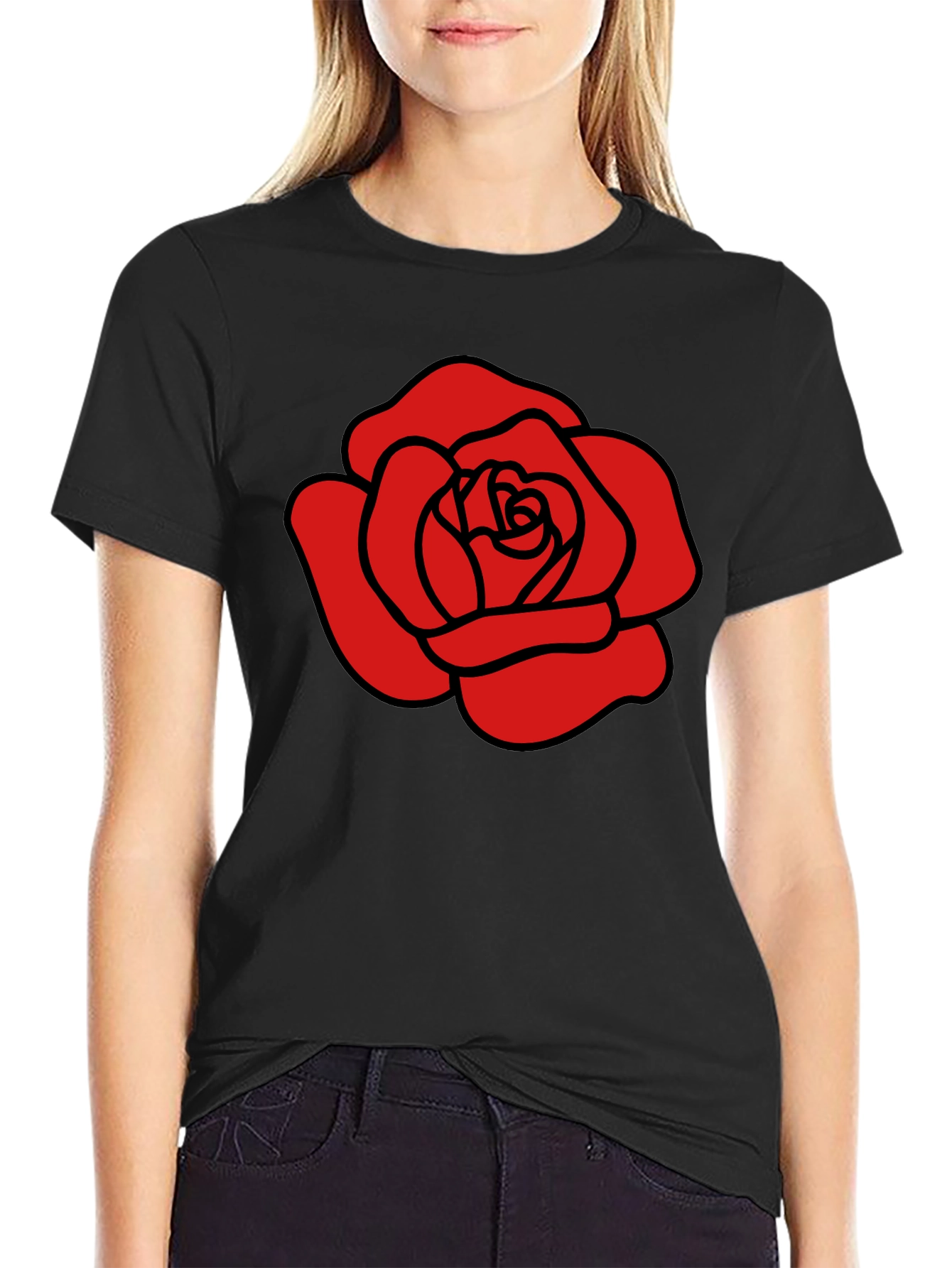 Red Rose Graphic Black T-Shirt