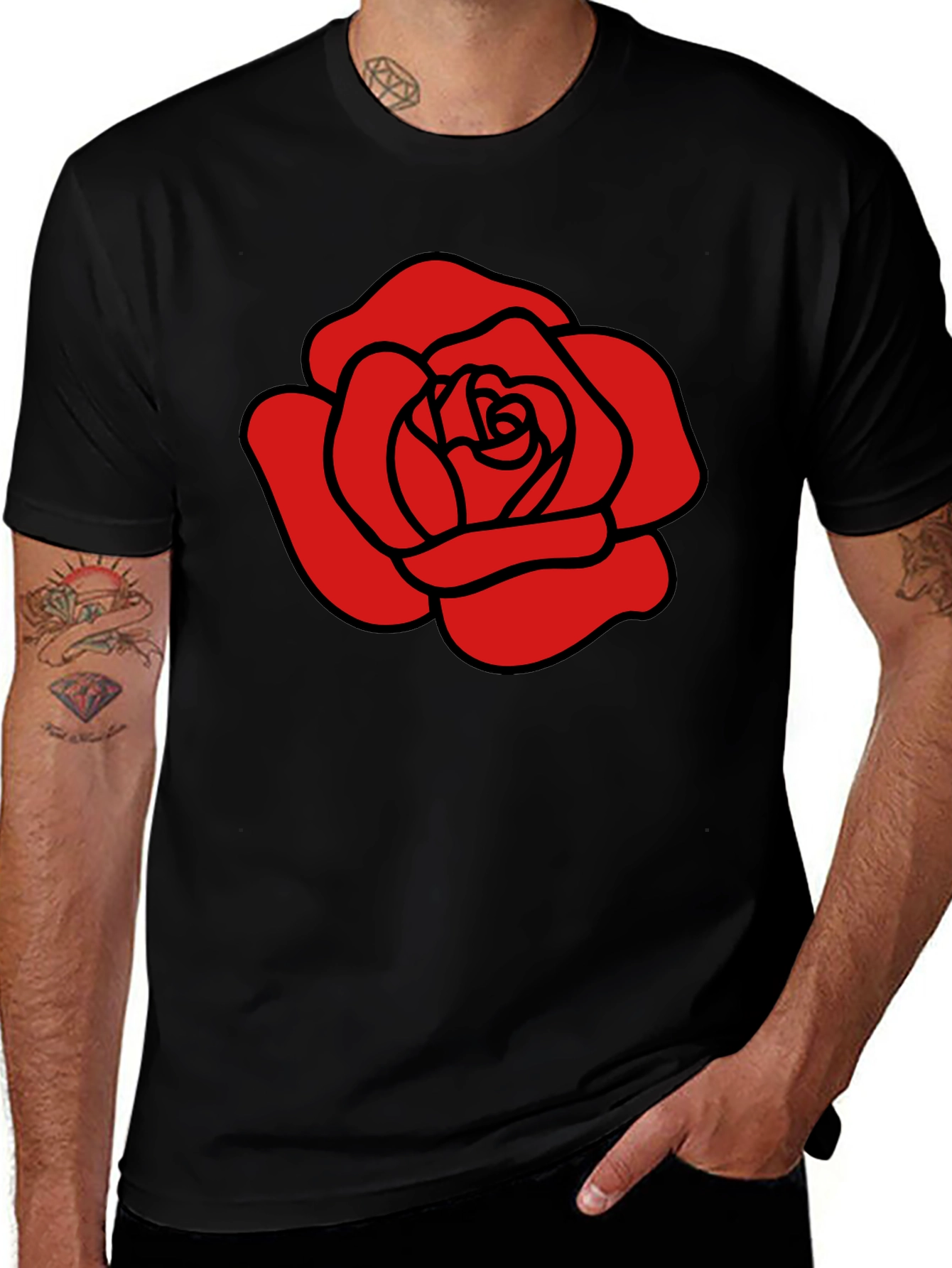 Red Rose Graphic Black T-Shirt
