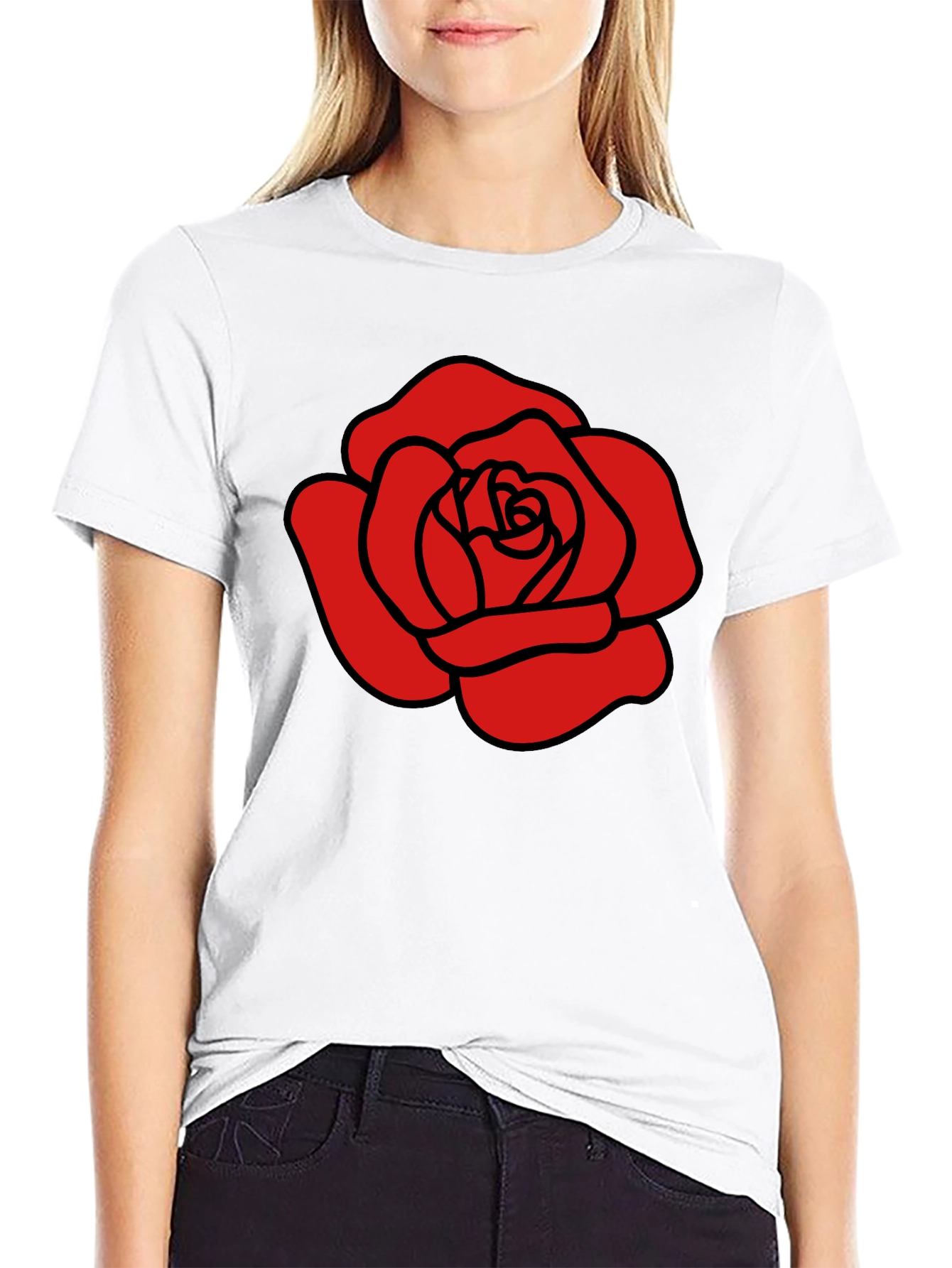 Red Rose Graphic Black T-Shirt