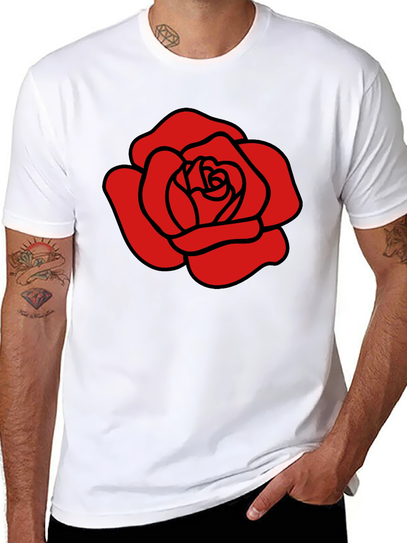 Red Rose Graphic Black T-Shirt
