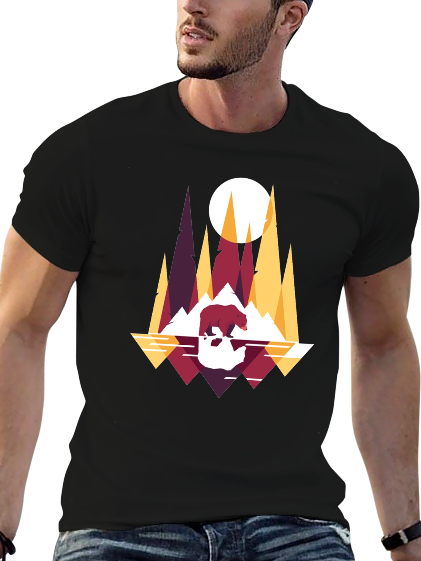 Geometric Bear & Mountains T-Shirt