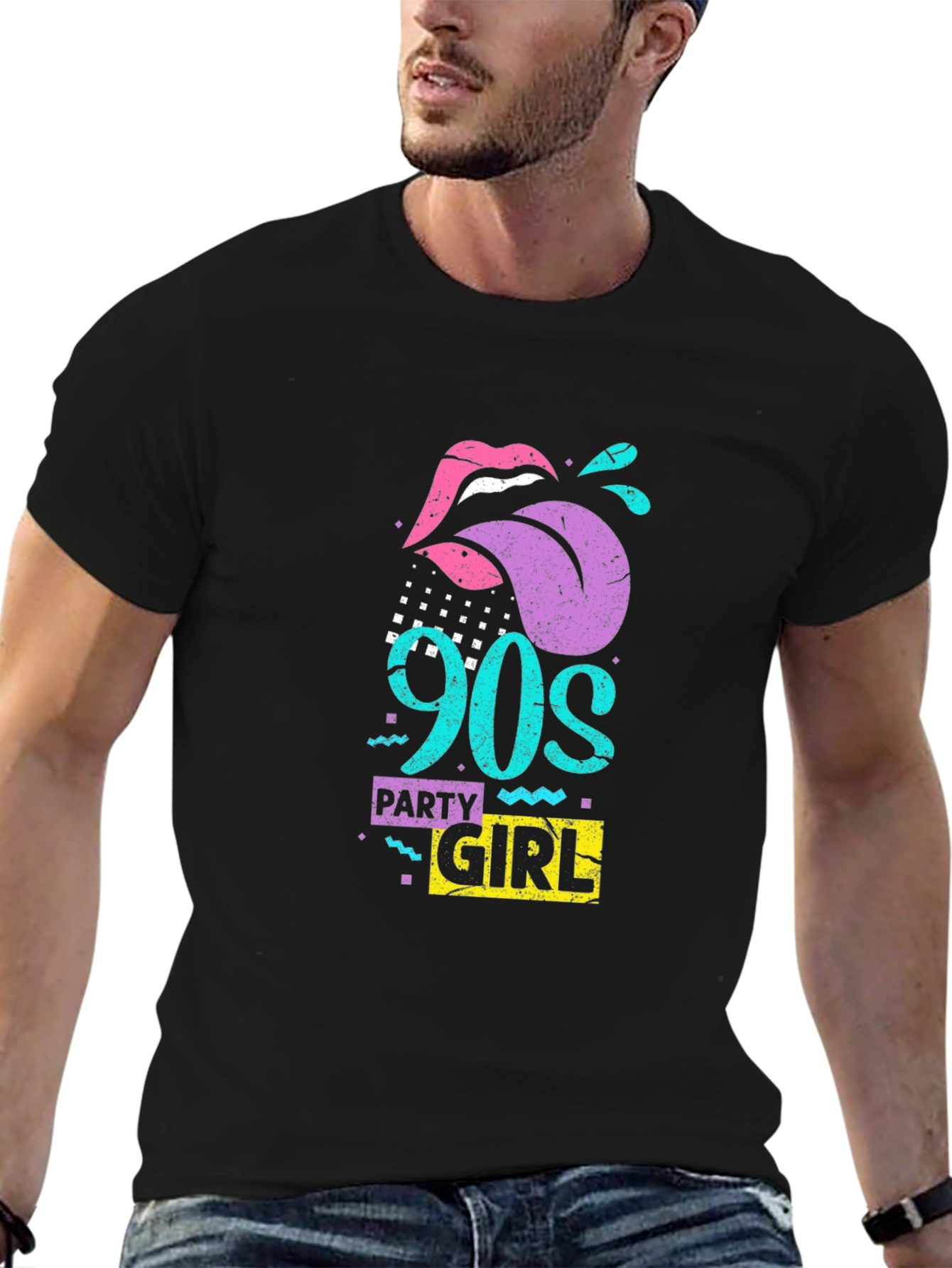 90s Party Girl Black Graphic Tee