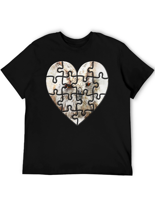 Heart Owl Puzzle Graphic Tee - Mens Black T-Shirt