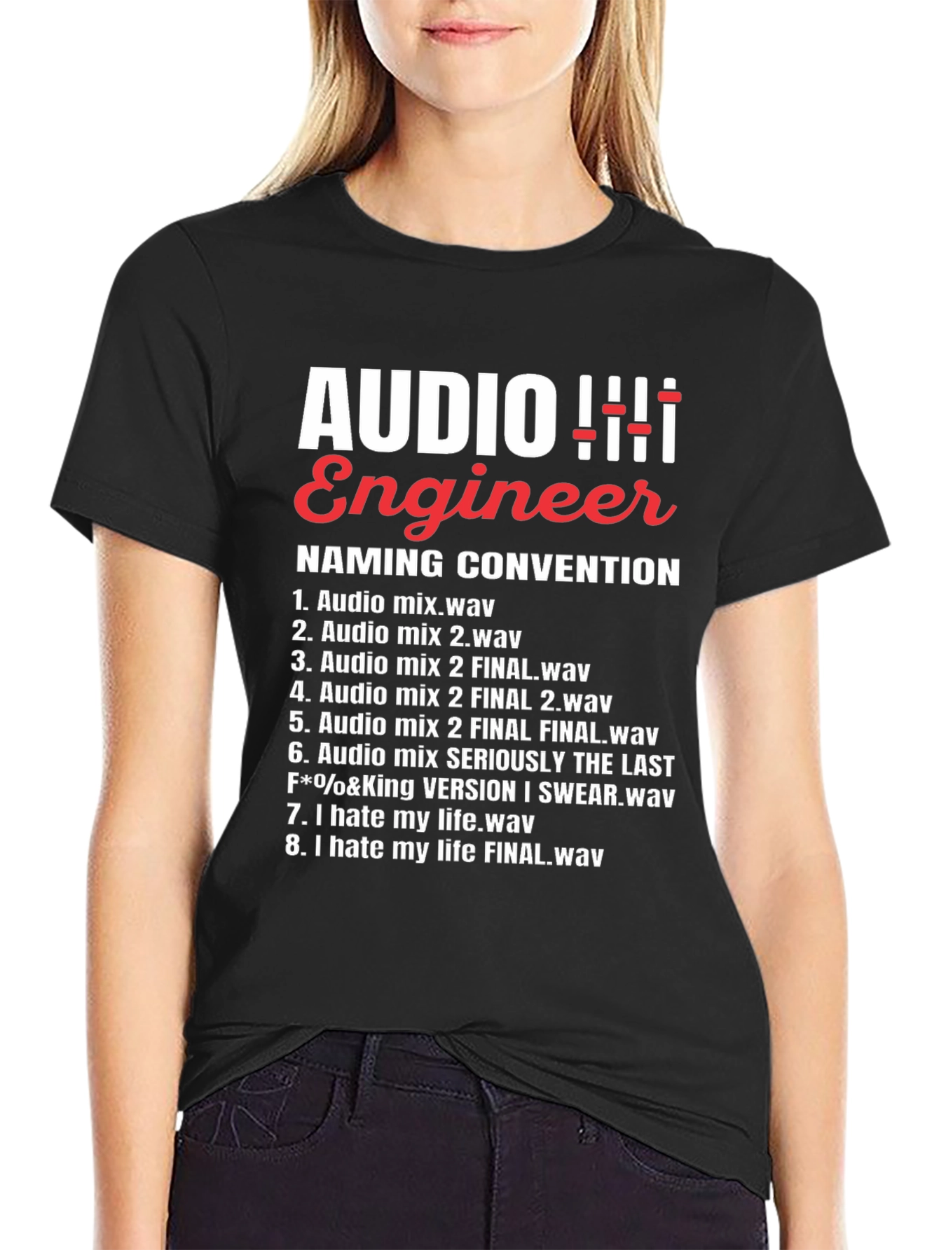 Audio Engineer Naming Convention Funny Black T-Shirt