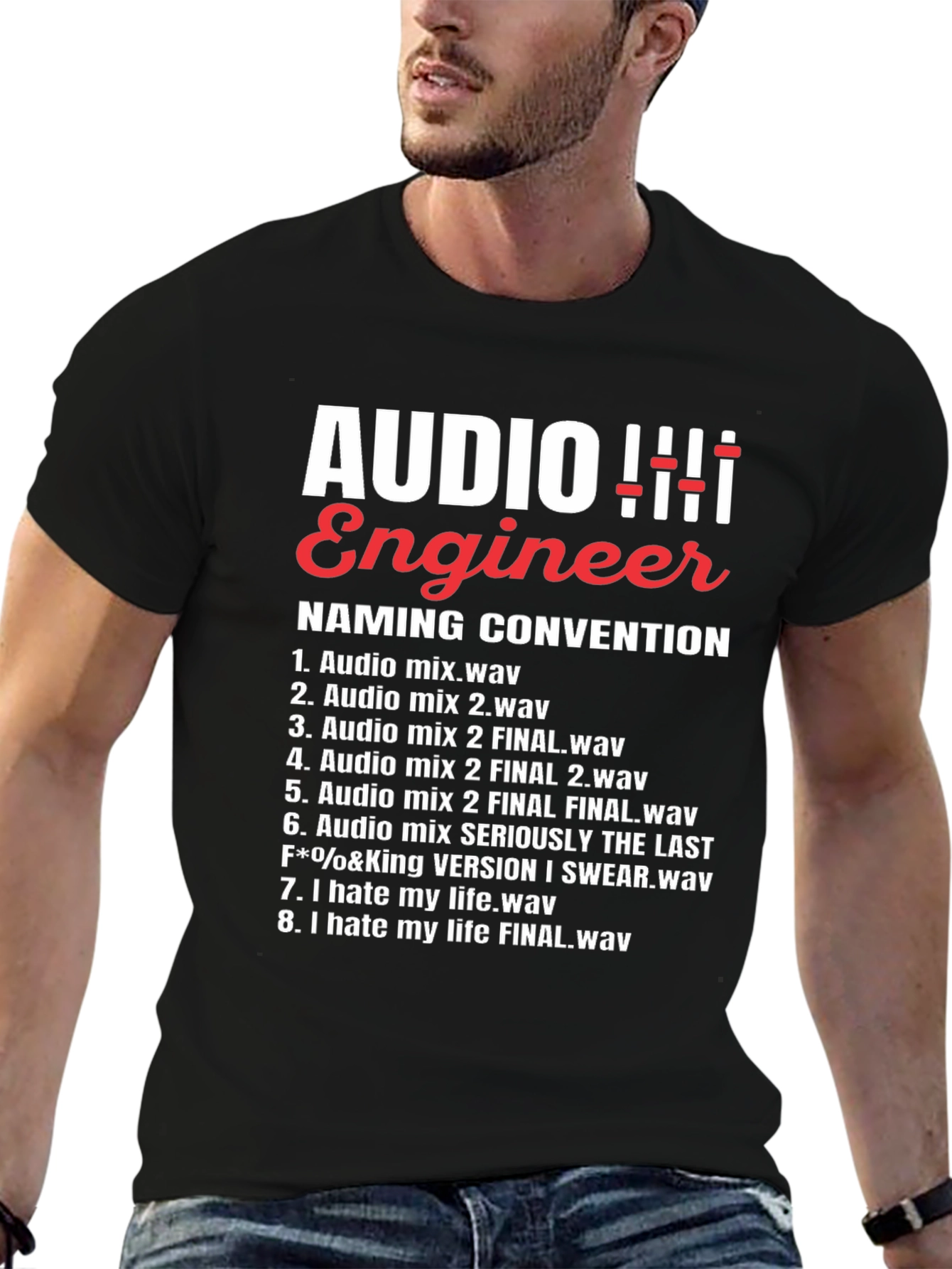 Audio Engineer Naming Convention Funny Black T-Shirt