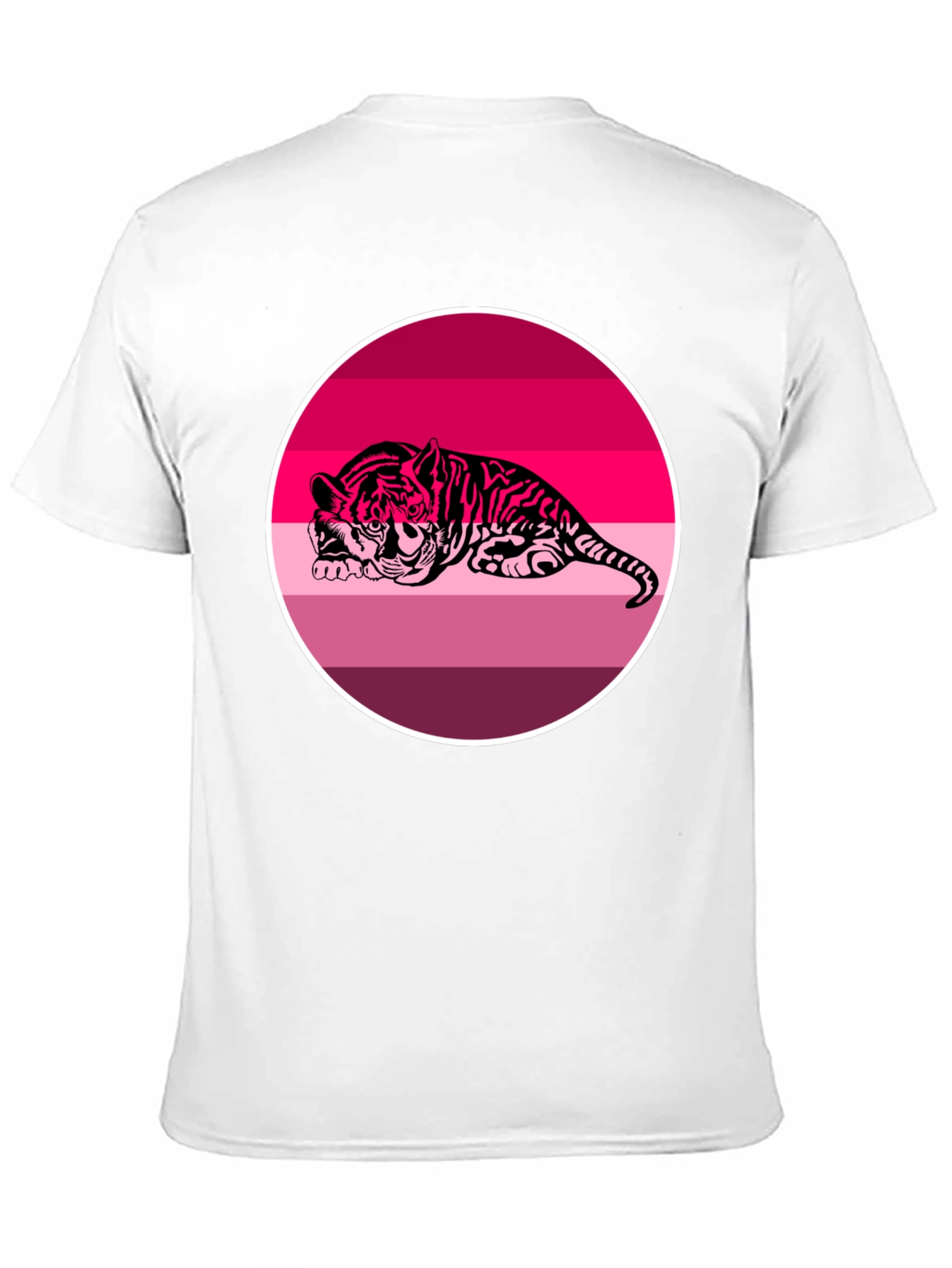 Pink Tiger Graphic Print Black T-Shirt