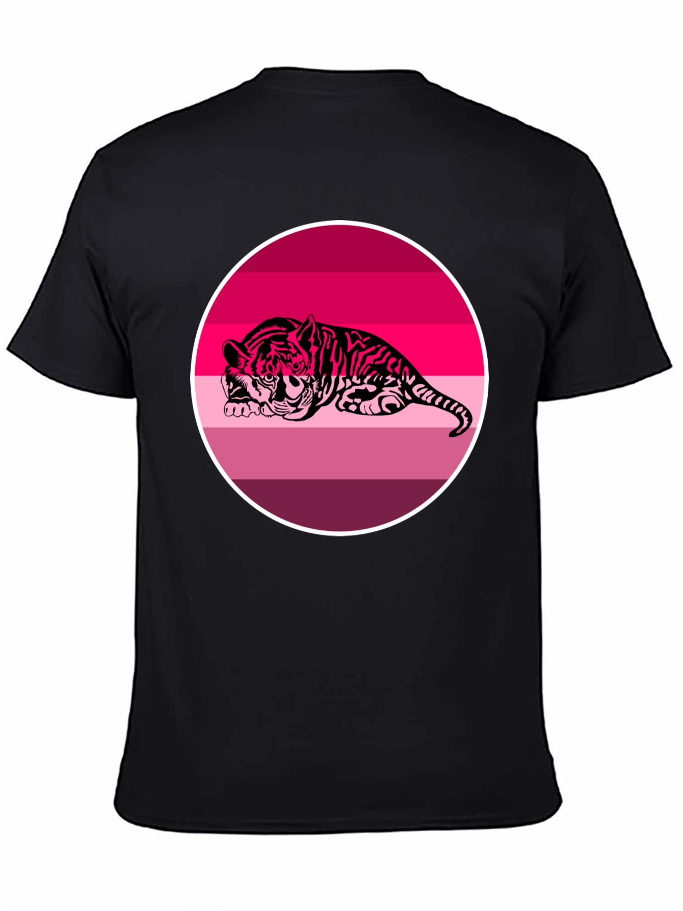 Pink Tiger Graphic Print Black T-Shirt